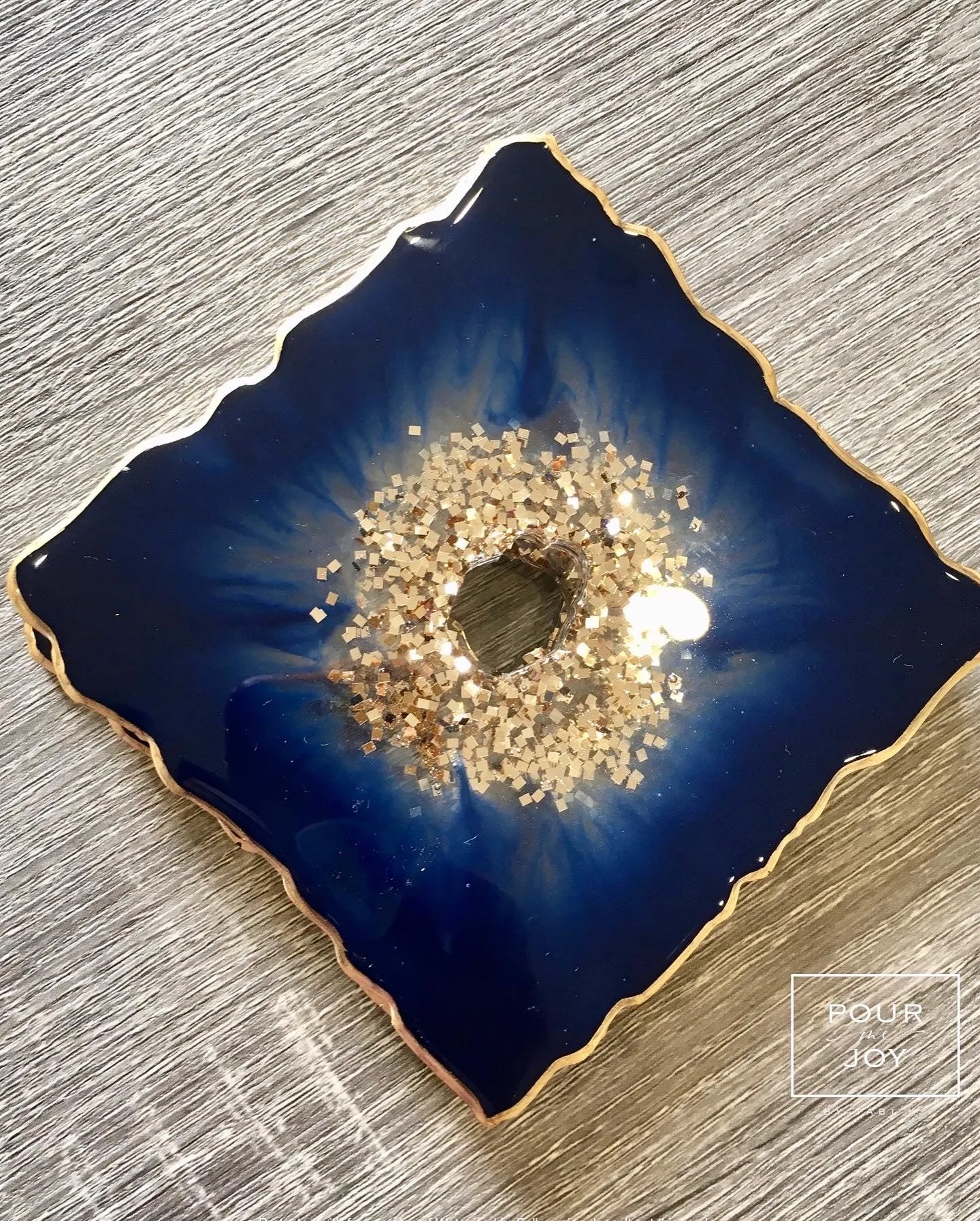 Deep Blue and Gold Coaster Set of 4 - Resin and Gold Sparkles