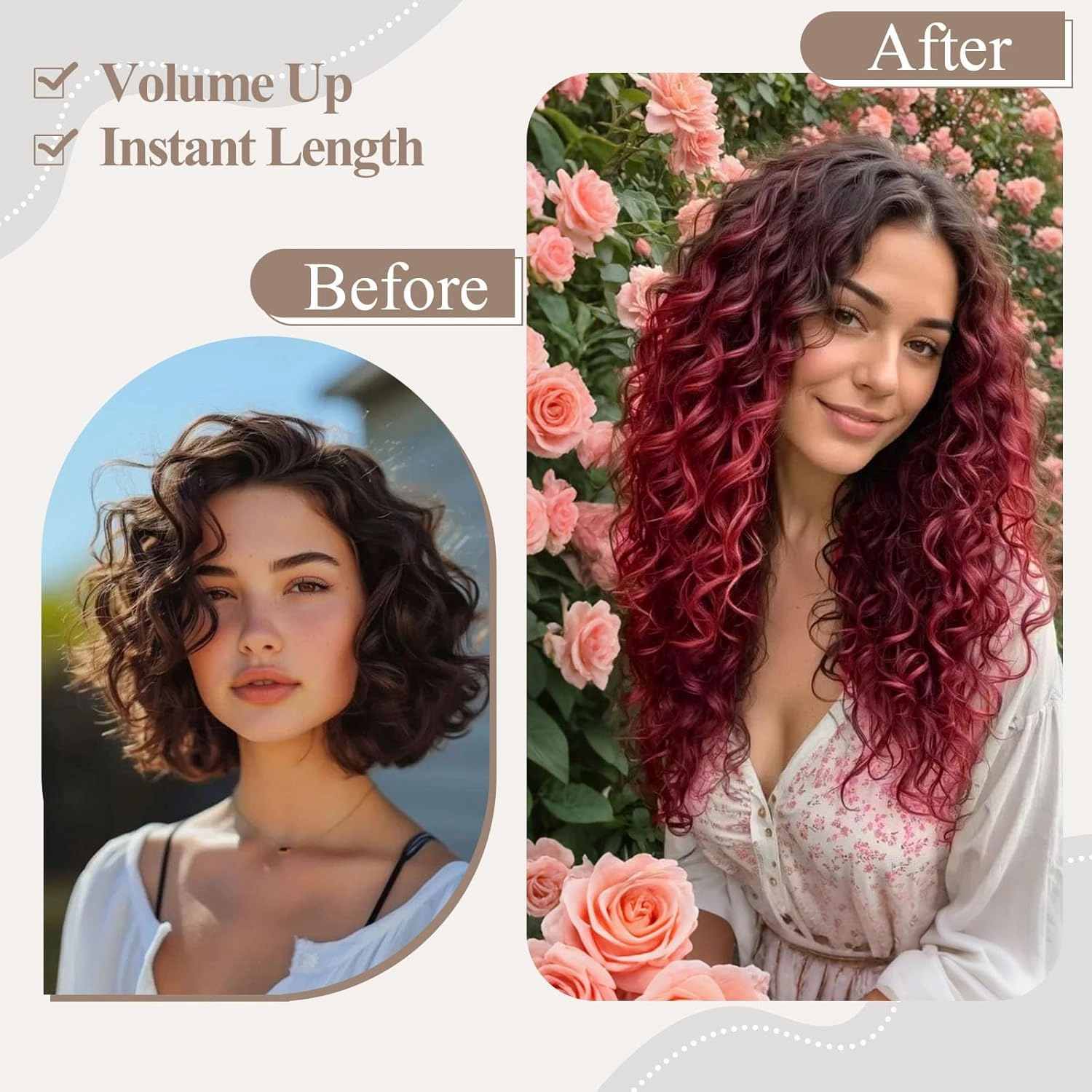 Deep Wave Clip In Hair Extension Human Hair Feeling Double Weft Hairpiece Synthetic For Women Thick Ombre Hair Extension Clips Natural Looking 24 Inch(T1B/BURG)