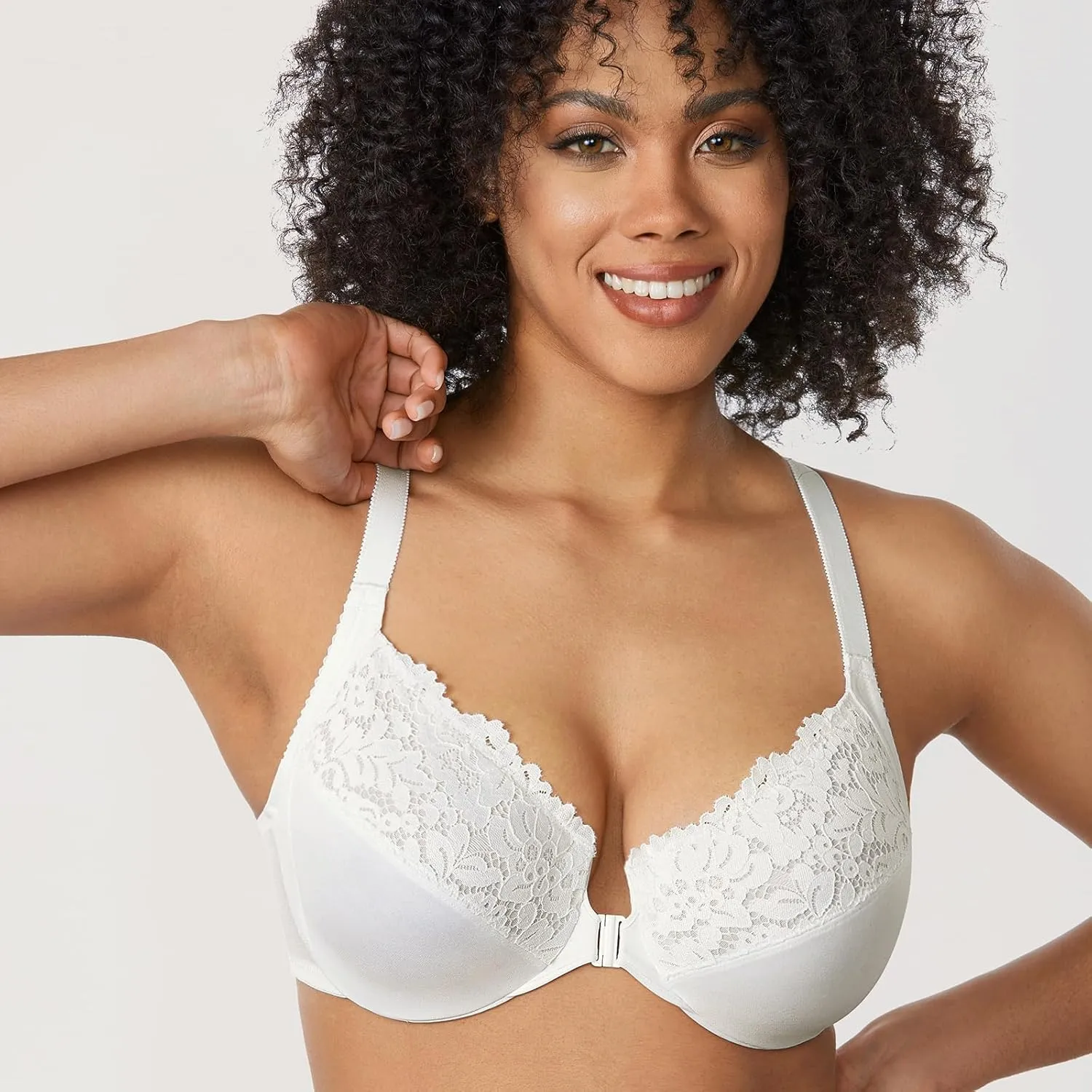 DELIMIRA Women's Front Closure Plus Size Full Coverage Lace Underwire Racerback Bra