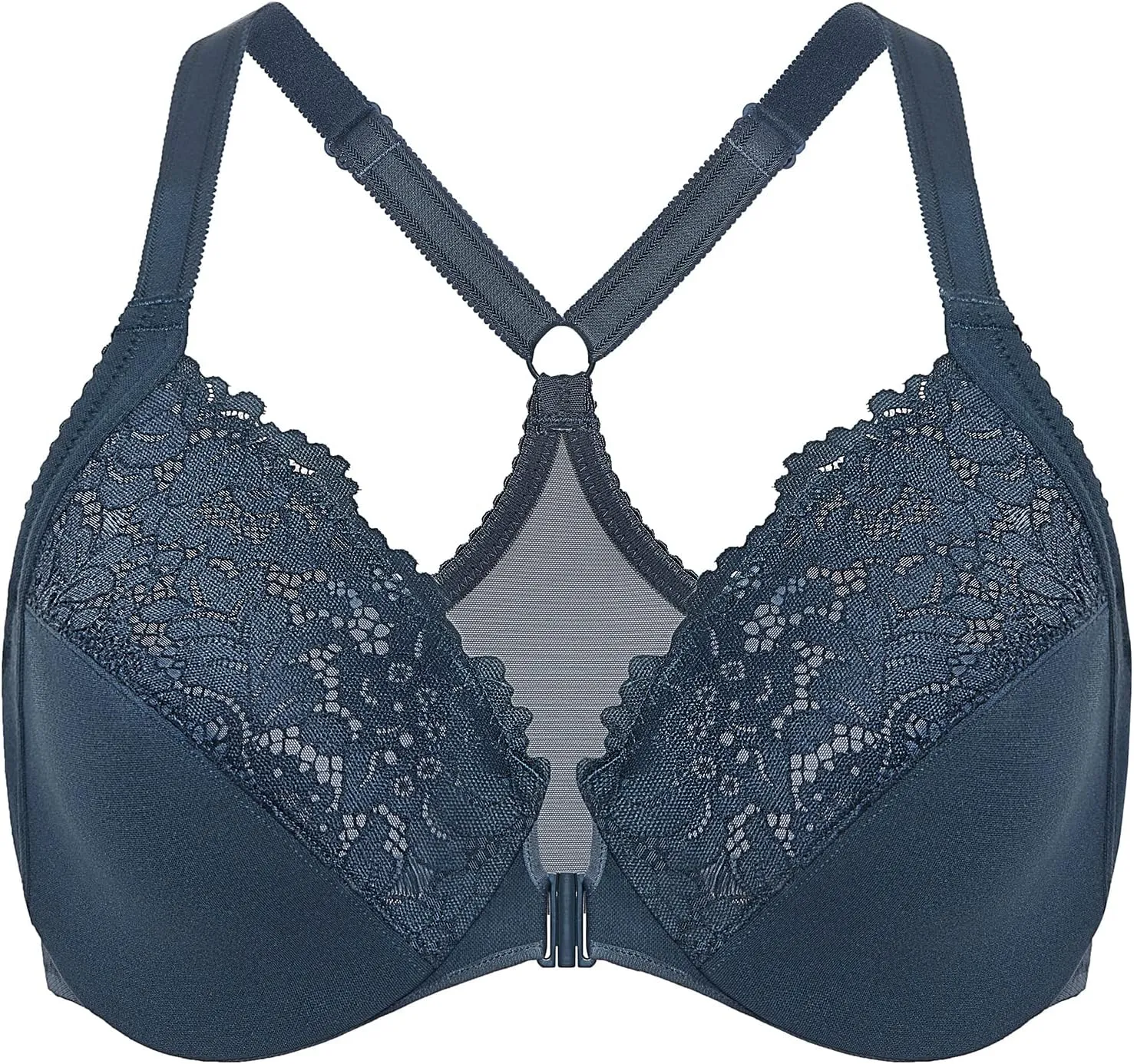 DELIMIRA Women's Front Closure Plus Size Full Coverage Lace Underwire Racerback Bra