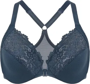 DELIMIRA Women's Front Closure Plus Size Full Coverage Lace Underwire Racerback Bra