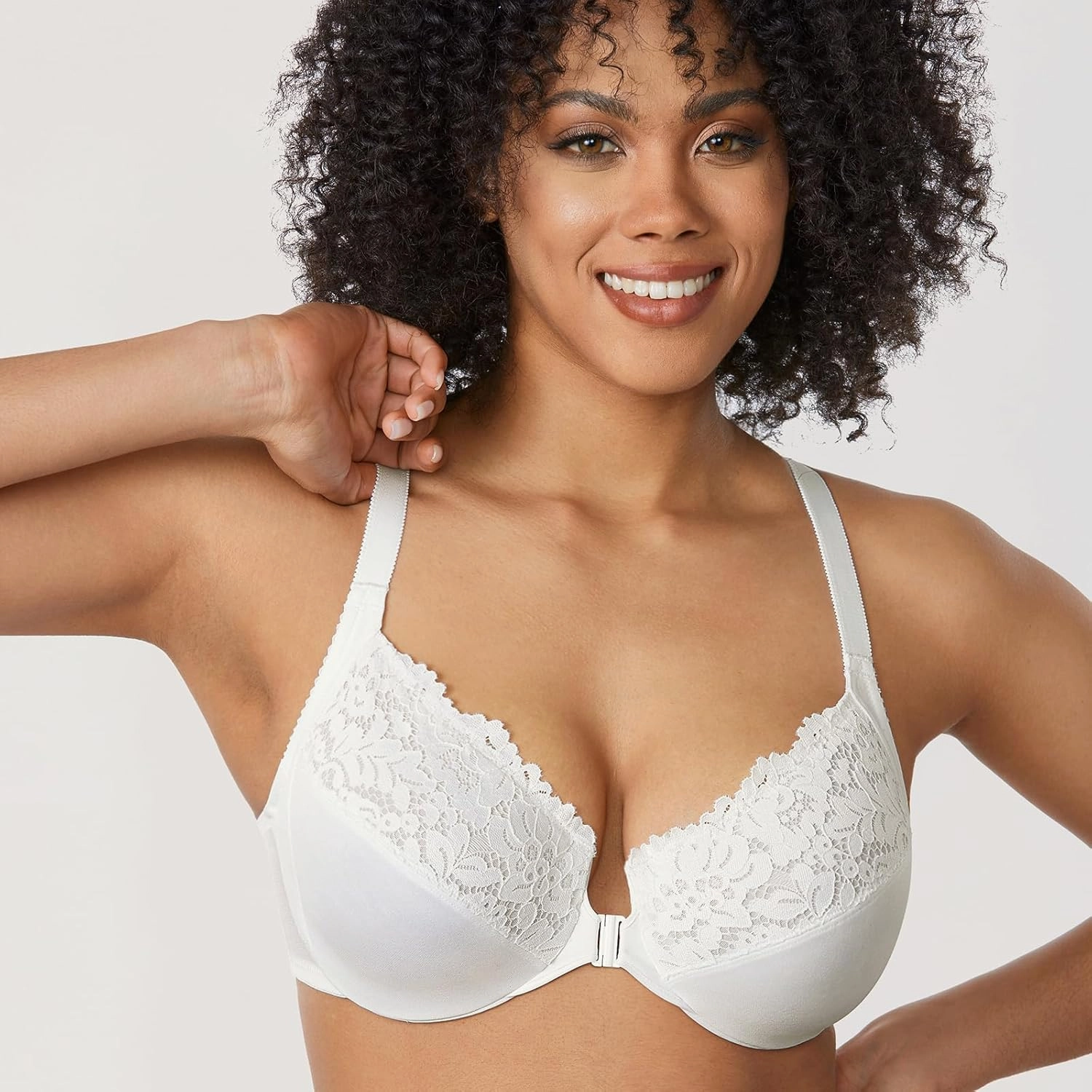 DELIMIRA Women's Front Closure Plus Size Full Coverage Lace Underwire Racerback Bra