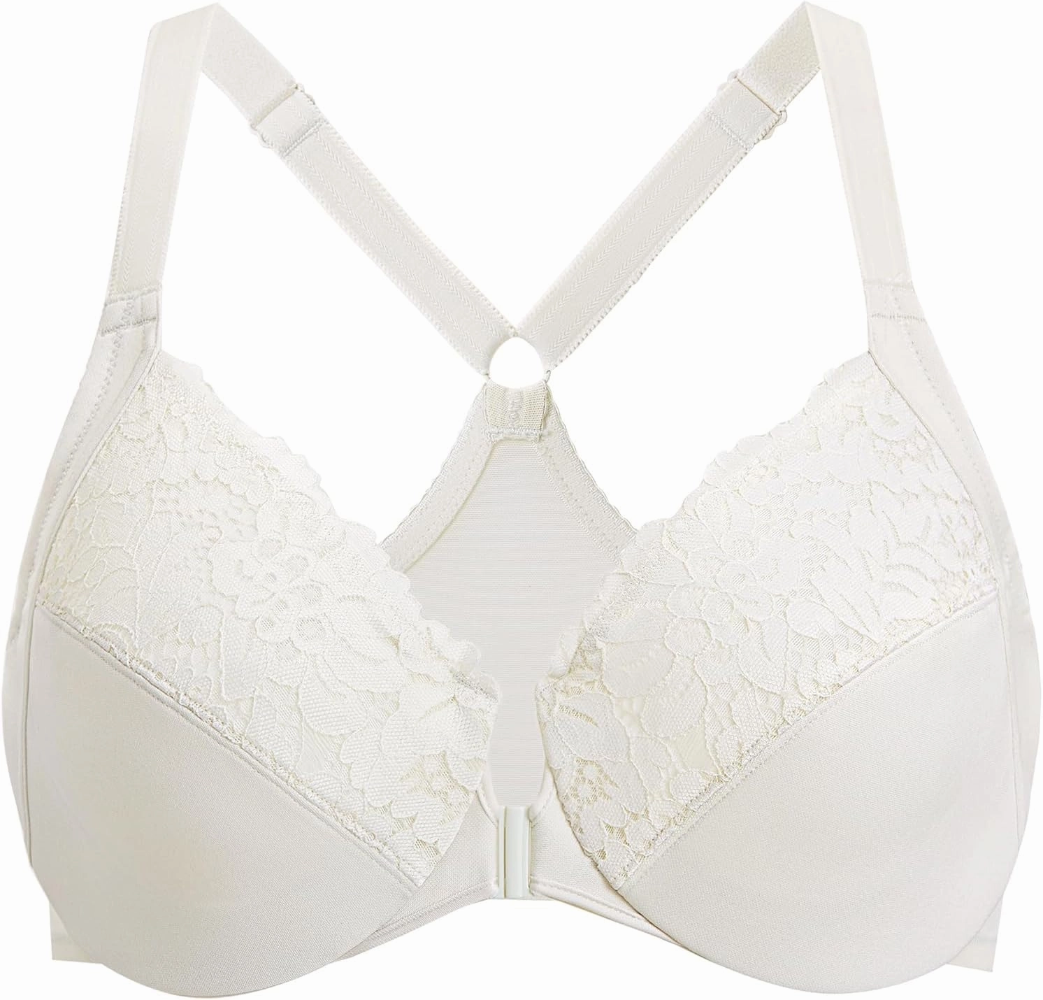 DELIMIRA Women's Front Closure Plus Size Full Coverage Lace Underwire Racerback Bra