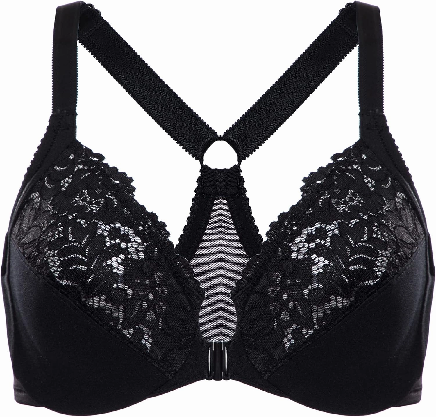 DELIMIRA Women's Front Closure Plus Size Full Coverage Lace Underwire Racerback Bra