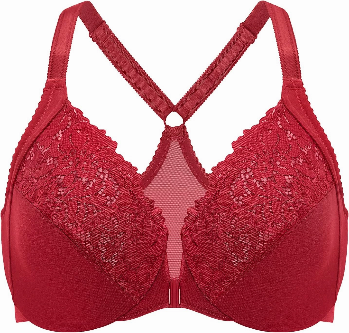 DELIMIRA Women's Front Closure Plus Size Full Coverage Lace Underwire Racerback Bra