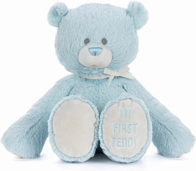 DEMDACO Welcome to The World, 12 x 11 Inch, Ultra Soft Polyester, Huggable, Cuddly, Toy, Stuffed Plush Animal, Blue, My First Teddy Bear