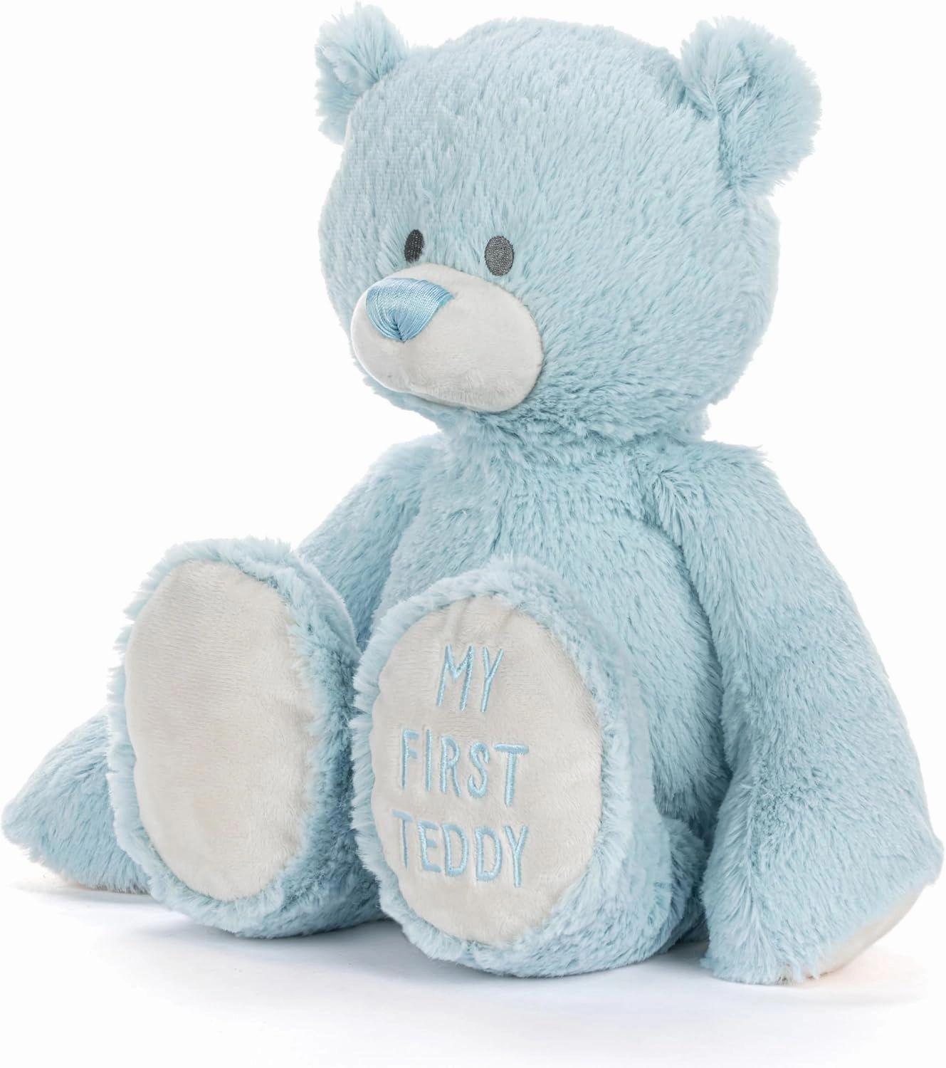 DEMDACO Welcome to The World, 12 x 11 Inch, Ultra Soft Polyester, Huggable, Cuddly, Toy, Stuffed Plush Animal, Blue, My First Teddy Bear