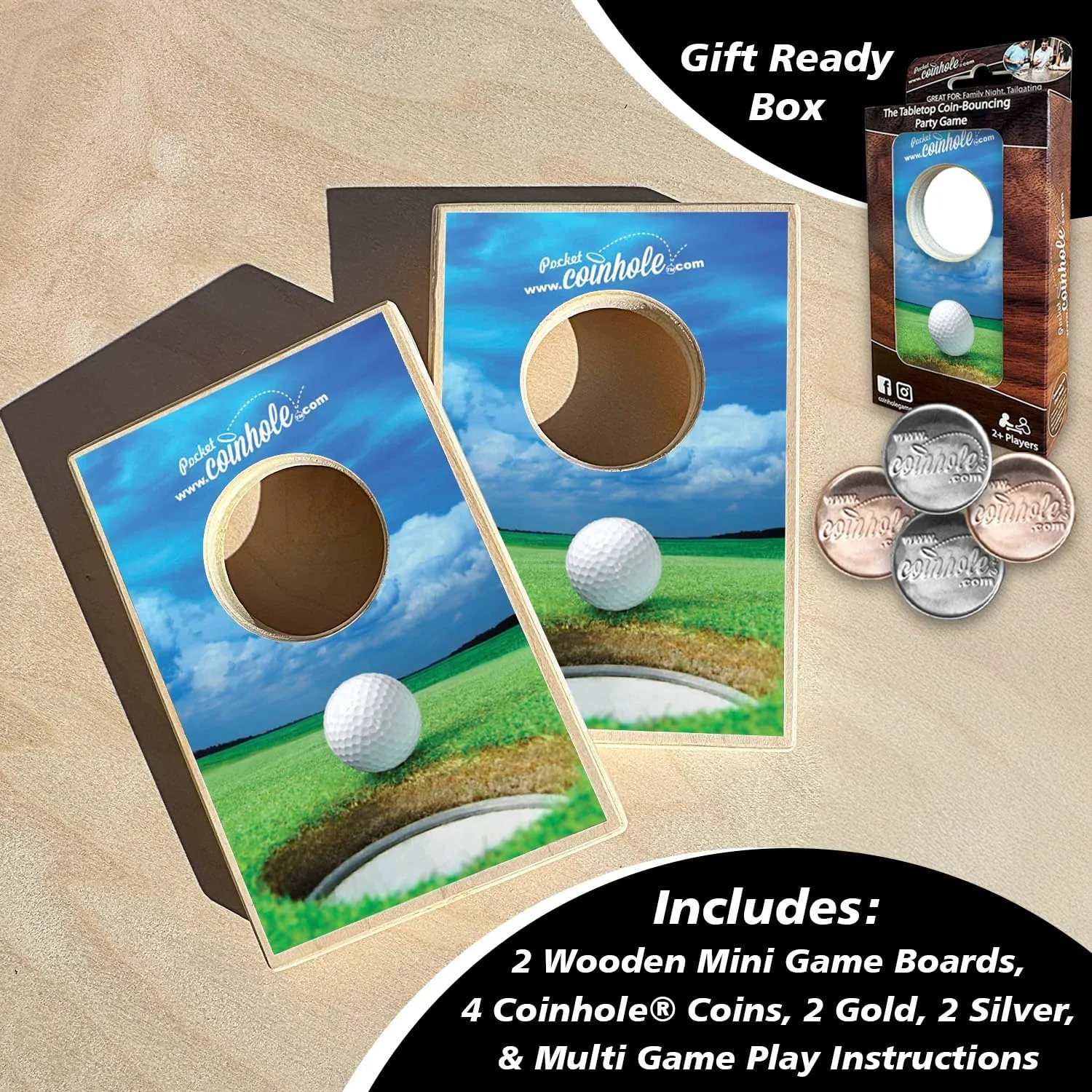 Desktop Coin Bouncing Party Set | Tabletop Cornhole Board | Small Travel Game Includes Coins
