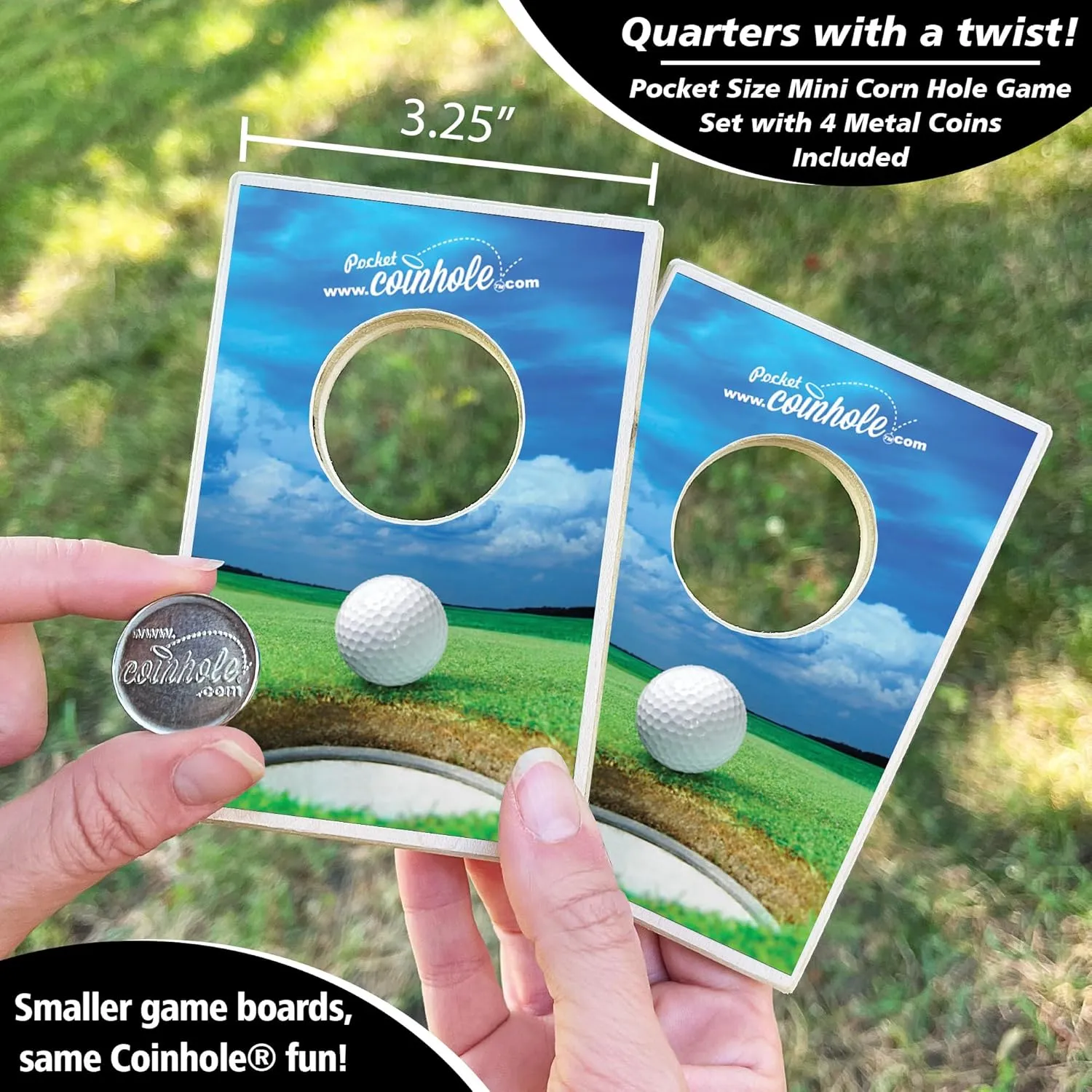 Desktop Coin Bouncing Party Set | Tabletop Cornhole Board | Small Travel Game Includes Coins