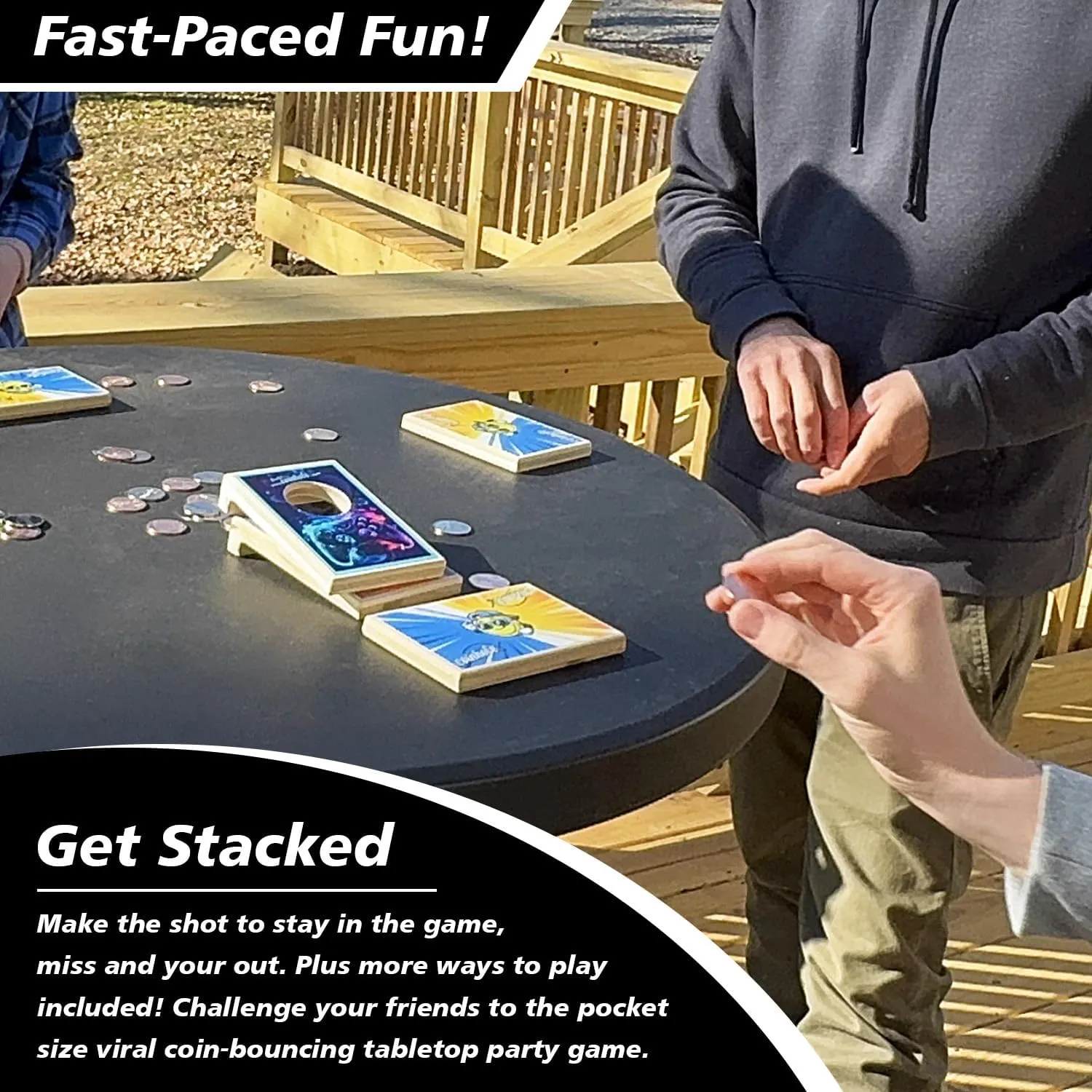 Desktop Coin Bouncing Party Set | Tabletop Cornhole Board | Small Travel Game Includes Coins