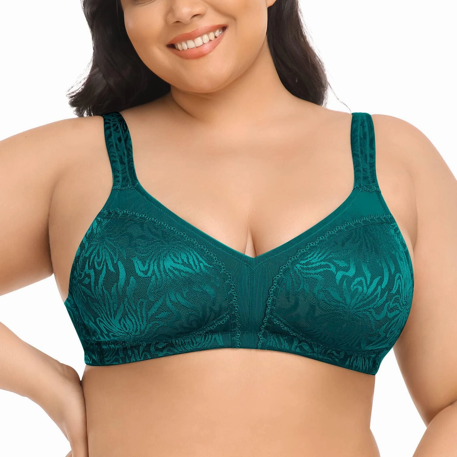 Deyllo Women's Full Coverage Plus Size Comfort Minimizer Bra Wirefree Non Padded