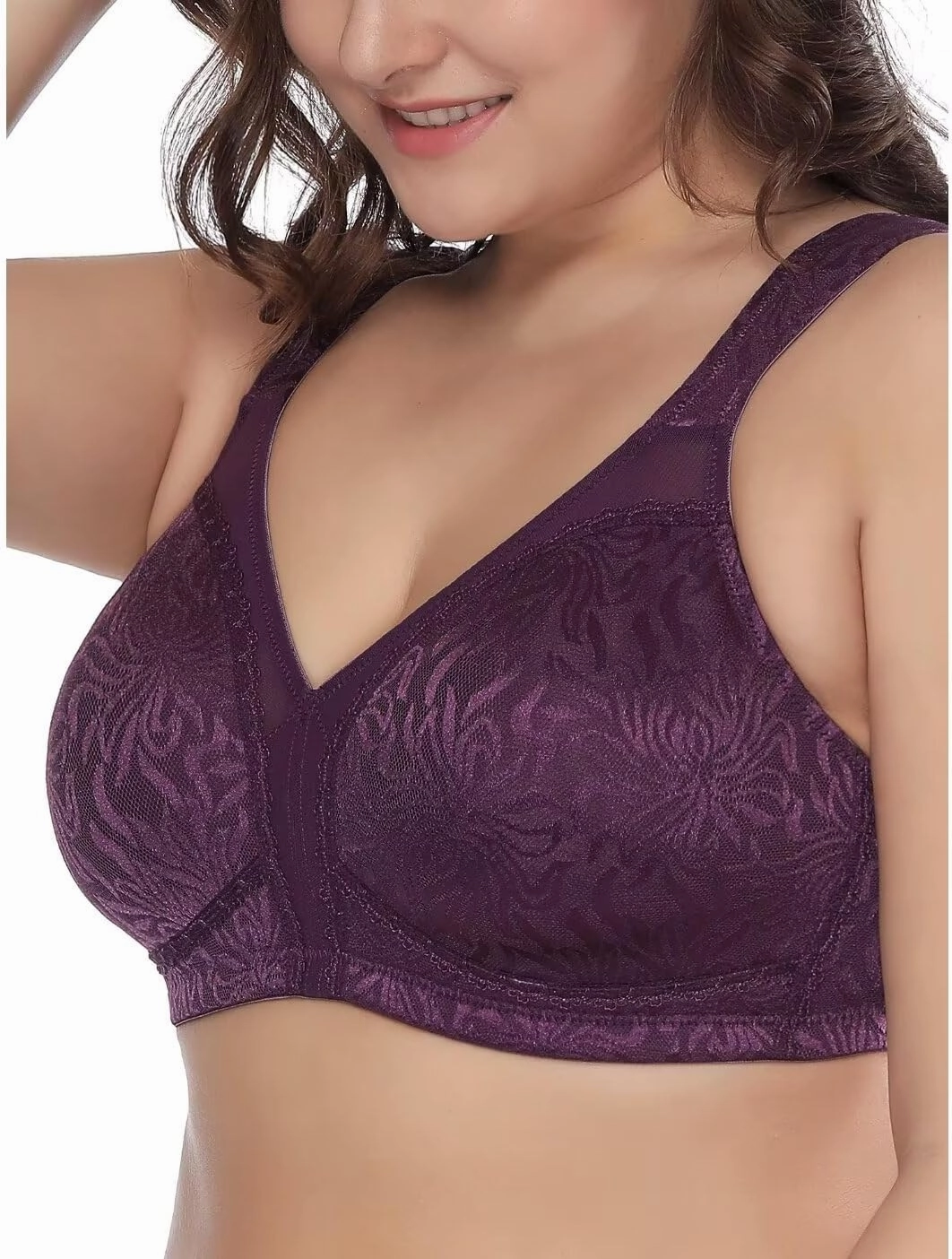 Deyllo Women's Full Coverage Plus Size Comfort Minimizer Bra Wirefree Non Padded