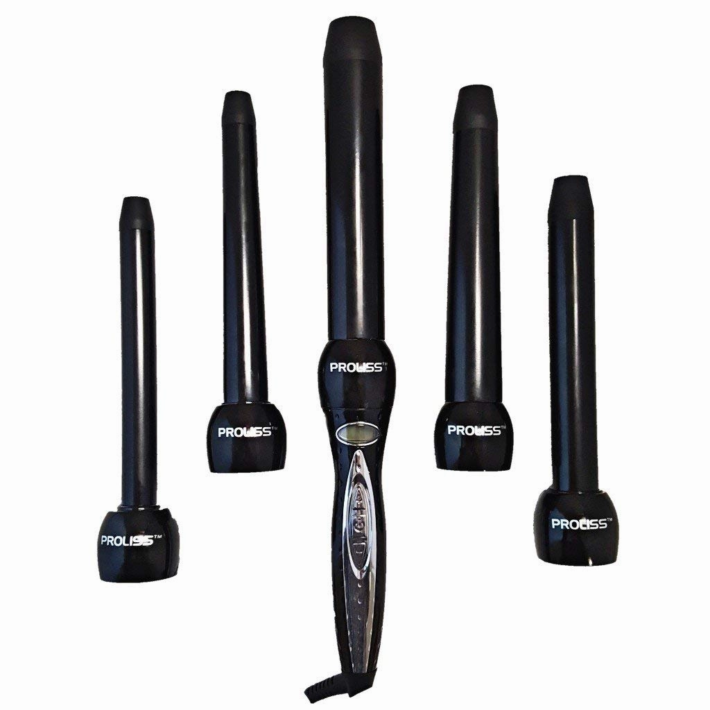 Diamond Collection 5P Curling Iron Wand 5-Piece Clipless Curler GIFT SET by Proliss
