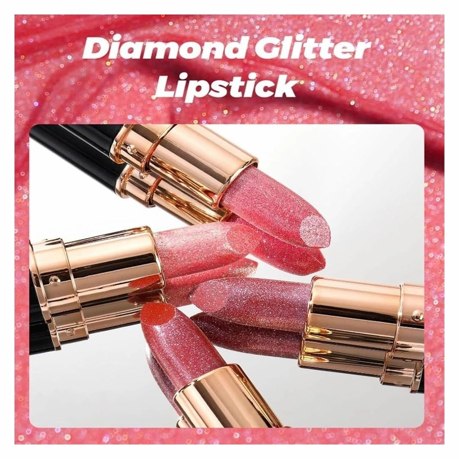 Diamond Lip Gloss Glitter Lipstick Waterproof, Diamond Glitter Lipstick, Non-Stick Plumping Shiny Matte Metallic Lipsticks For Women(4#)