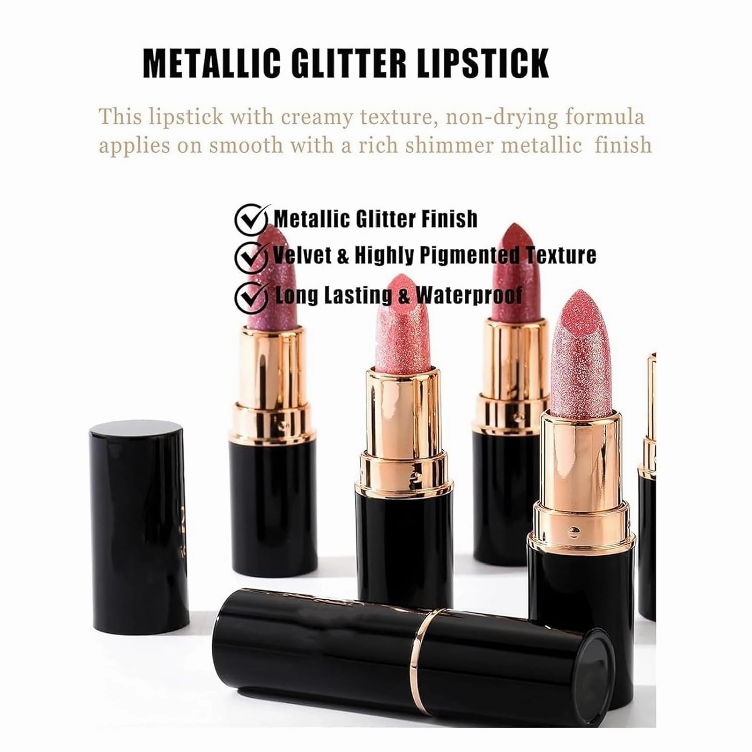 Diamond Lip Gloss Glitter Lipstick Waterproof, Diamond Glitter Lipstick, Non-Stick Plumping Shiny Matte Metallic Lipsticks For Women(4#)