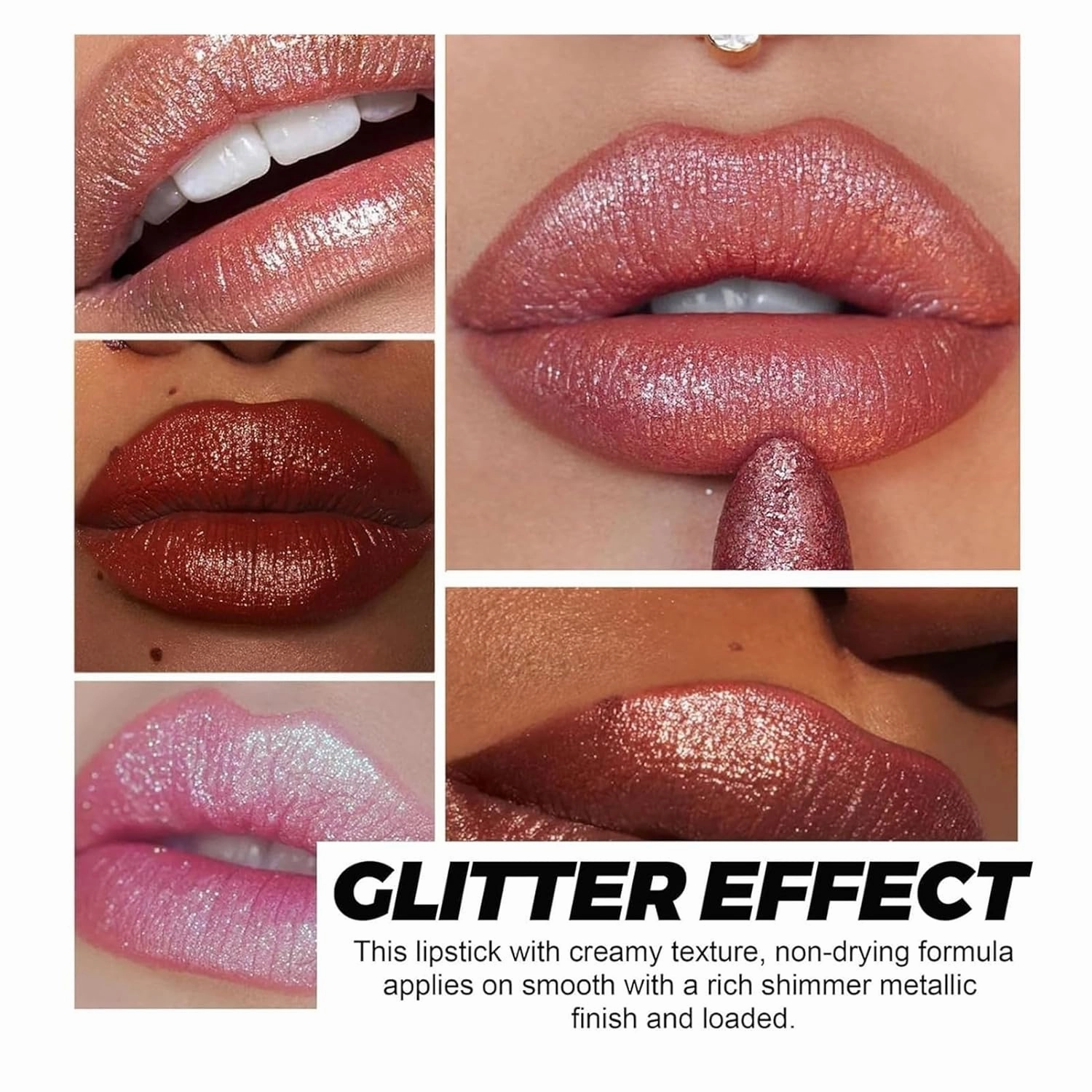 Diamond Lip Gloss Glitter Lipstick Waterproof, Diamond Glitter Lipstick, Non-Stick Plumping Shiny Matte Metallic Lipsticks For Women(4#)