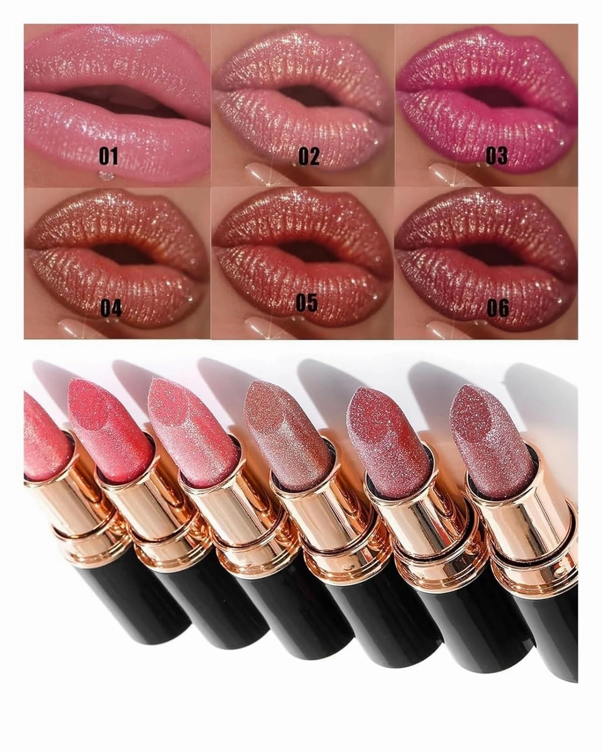 Diamond Lip Gloss Glitter Lipstick Waterproof, Diamond Glitter Lipstick, Non-Stick Plumping Shiny Matte Metallic Lipsticks For Women(4#)
