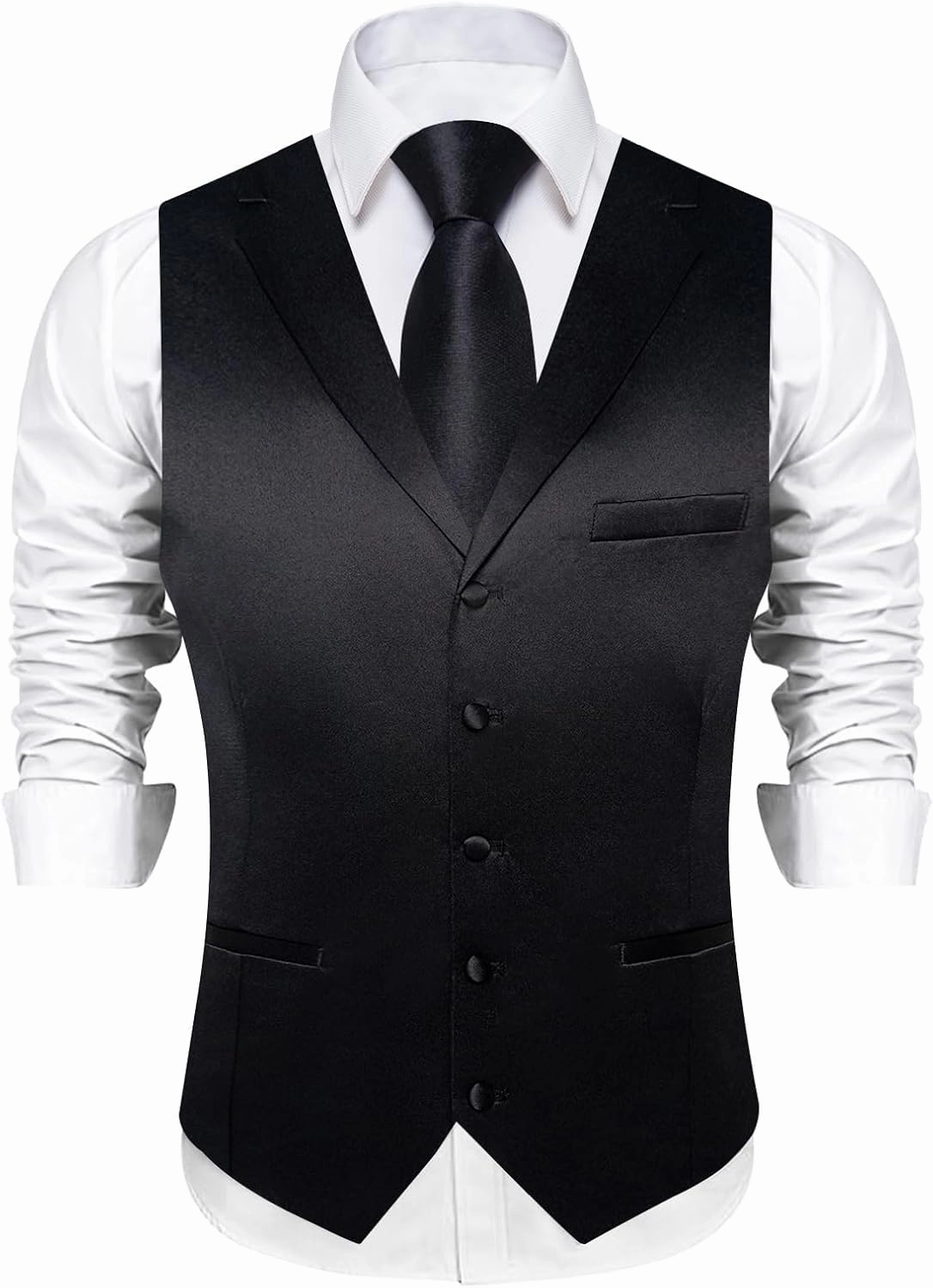 DiBanGu Formal Suit Vest Tie Set for Men Classic Solid Notch Lapel Dress Waistcoat Satin Vest Bowtie for Wedding Party