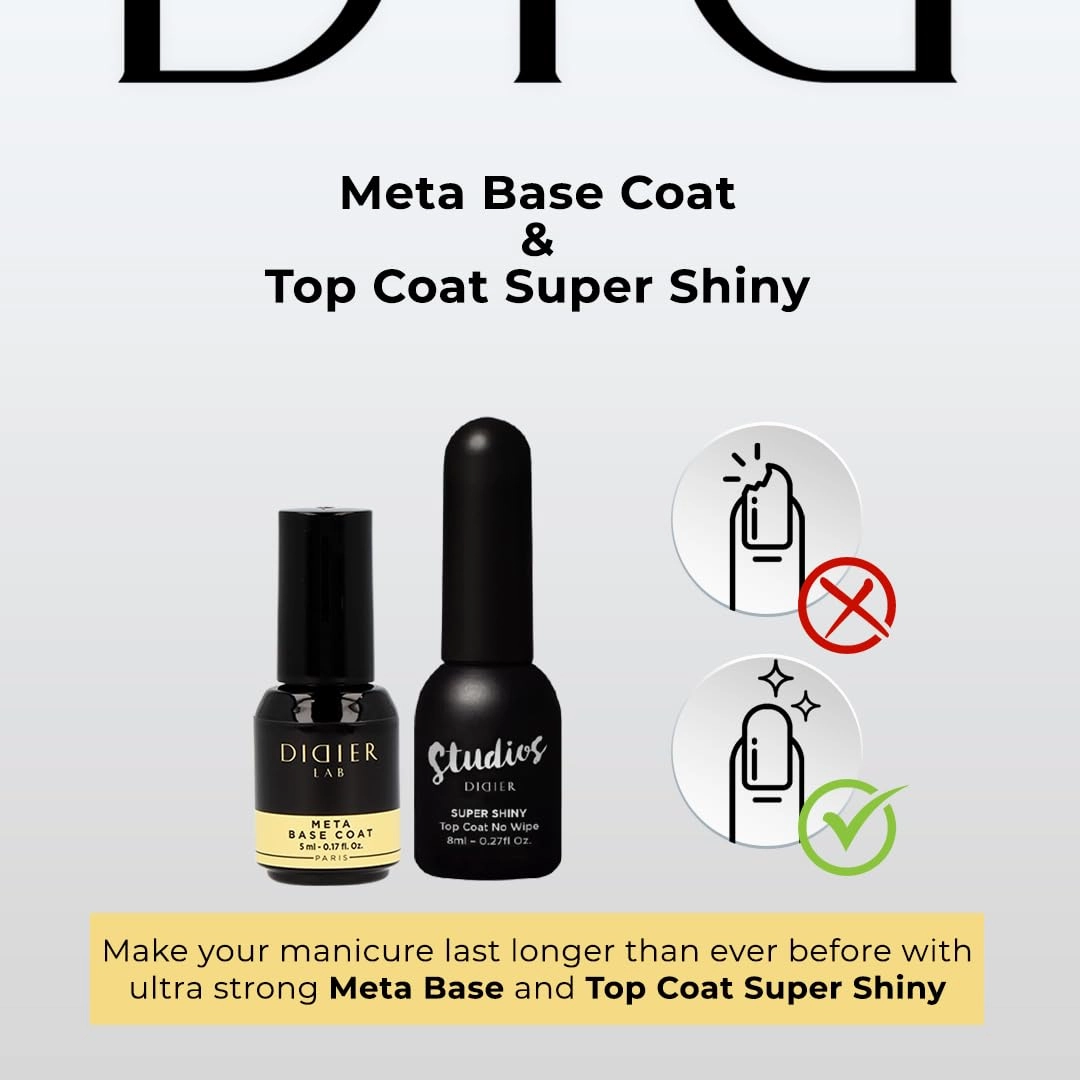 Didier Lab - Premium Gel Nail Polish Kit - Base Coat Nail Polish Meta- Super Shiny No Wipe Gel Top Coat - Clear Nail Polish Gel -LED UV Gel Polish Set - Gel Top and Base Coat - Soak Off Gel Polish Kit