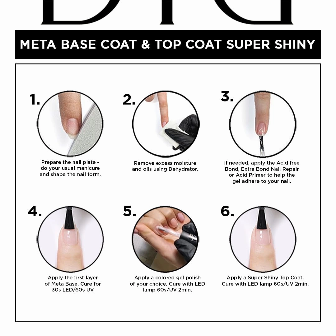 Didier Lab - Premium Gel Nail Polish Kit - Base Coat Nail Polish Meta- Super Shiny No Wipe Gel Top Coat - Clear Nail Polish Gel -LED UV Gel Polish Set - Gel Top and Base Coat - Soak Off Gel Polish Kit