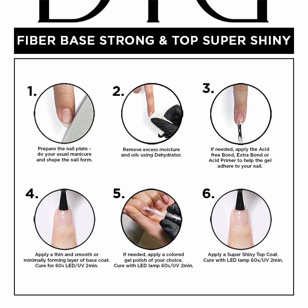 DIDIER LAB - Premium Gel Nail Polish Set -Fiber Nail Base Coat Strong - Super Shiny No Wipe Gel Top Coat - Clear Nail Polish Gel - Soak off LED UV Gel Polish Set - Gel Base Coat Nail Polish Top Coat