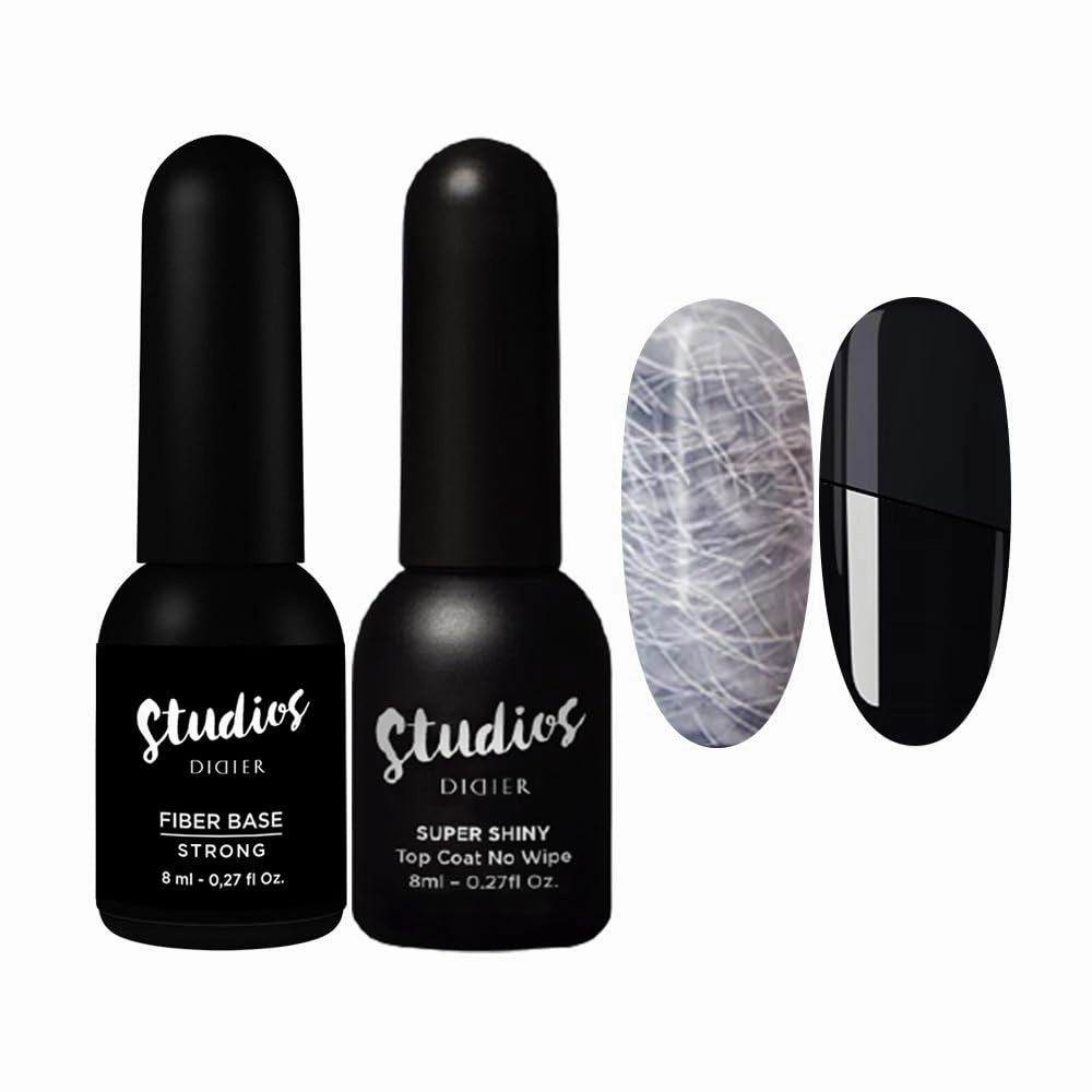DIDIER LAB - Premium Gel Nail Polish Set -Fiber Nail Base Coat Strong - Super Shiny No Wipe Gel Top Coat - Clear Nail Polish Gel - Soak off LED UV Gel Polish Set - Gel Base Coat Nail Polish Top Coat