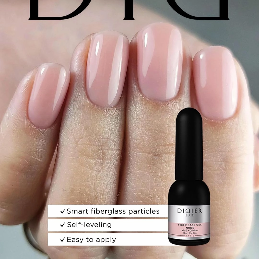 Didier Lab -Premium Gel Nail Polish Set Fiber Base Coat Nail Polish Nude with Vitamins - Super Shiny Clear Gel Top Coat No Wipe - Nude Nail Polish Gel - LED UV Gel Polish Set - Soak Off Gel Polish Kit