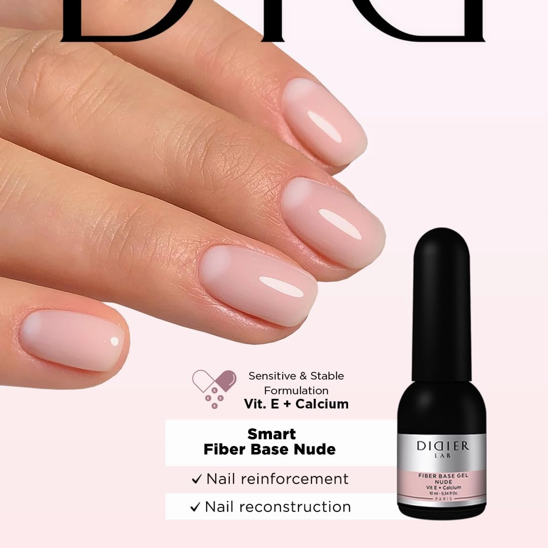 Didier Lab -Premium Gel Nail Polish Set Fiber Base Coat Nail Polish Nude with Vitamins - Super Shiny Clear Gel Top Coat No Wipe - Nude Nail Polish Gel - LED UV Gel Polish Set - Soak Off Gel Polish Kit