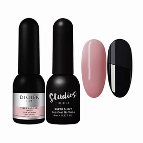 Didier Lab -Premium Gel Nail Polish Set Fiber Base Coat Nail Polish Nude with Vitamins - Super Shiny Clear Gel Top Coat No Wipe - Nude Nail Polish Gel - LED UV Gel Polish Set - Soak Off Gel Polish Kit