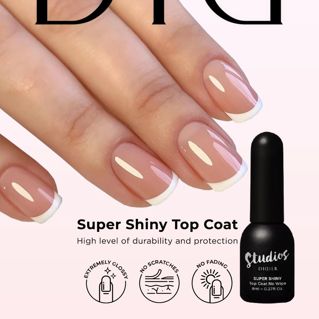 Didier Lab -Premium Gel Nail Polish Set Fiber Base Coat Nail Polish Nude with Vitamins - Super Shiny Clear Gel Top Coat No Wipe - Nude Nail Polish Gel - LED UV Gel Polish Set - Soak Off Gel Polish Kit
