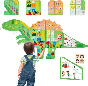 Dinosaur Montessori Busy Board: 10 in1 Sensory Wall Panel for Kids, Toddler Sensory Toys Learning Activity Wall for Playroom, Daycare, Class, Travel, Gifts for 3 4 5 6 Year Old Boys Girls