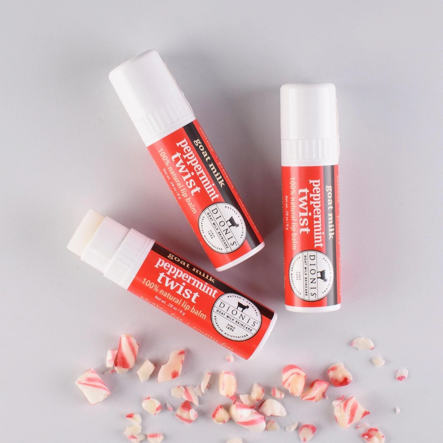 Dionis - Goat Milk Skincare Scented Lip Balm, Set of 6 (0.28 oz), Moisturize Dry and Chapped Lips, Cruelty-free and Paraben-free (Peppermint Twist)