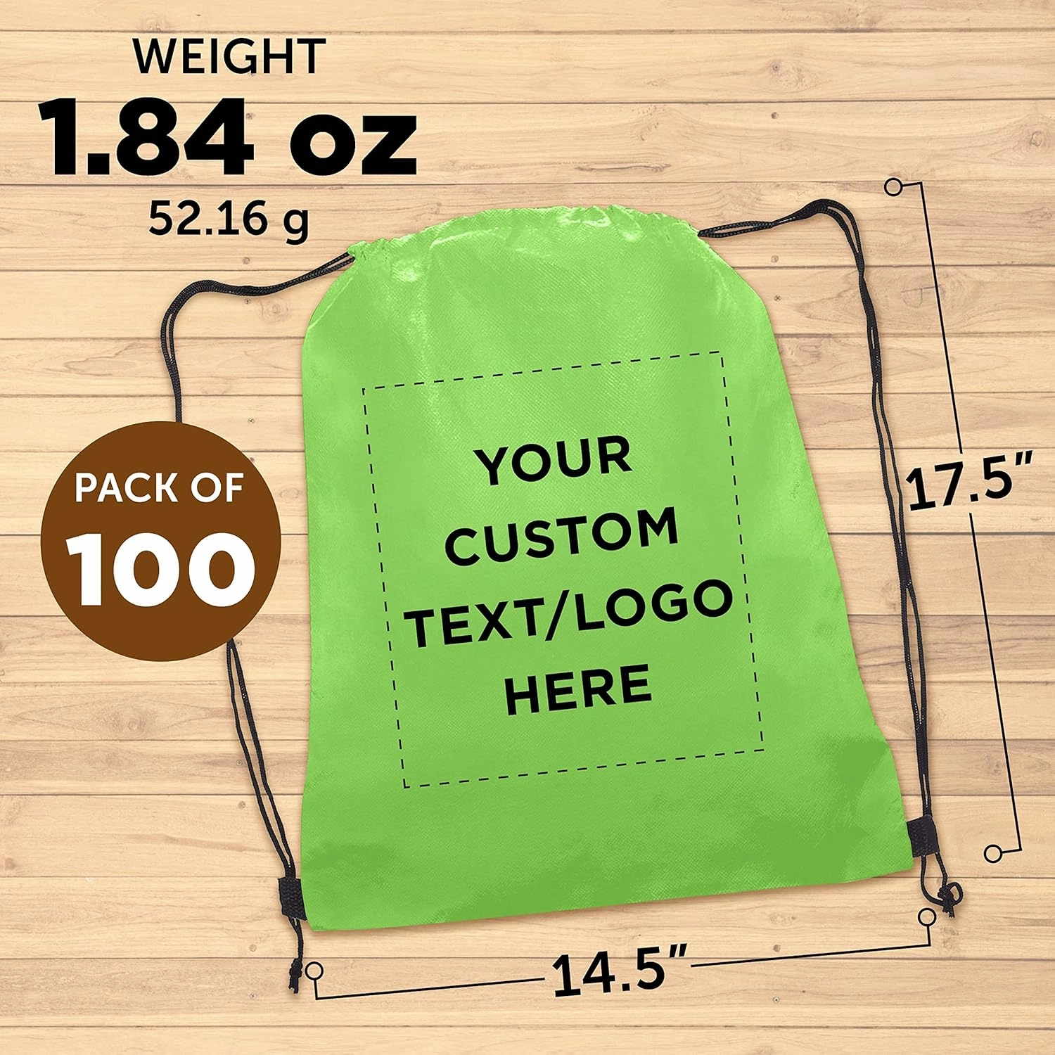 DISCOUNT PROMOS Custom Non-Woven Drawstring Backpacks Set of 100, Personalized Bulk Pack - Bring Everywhere You Go, Great for Travelling, Gym and for Everyday Use - Lime Green