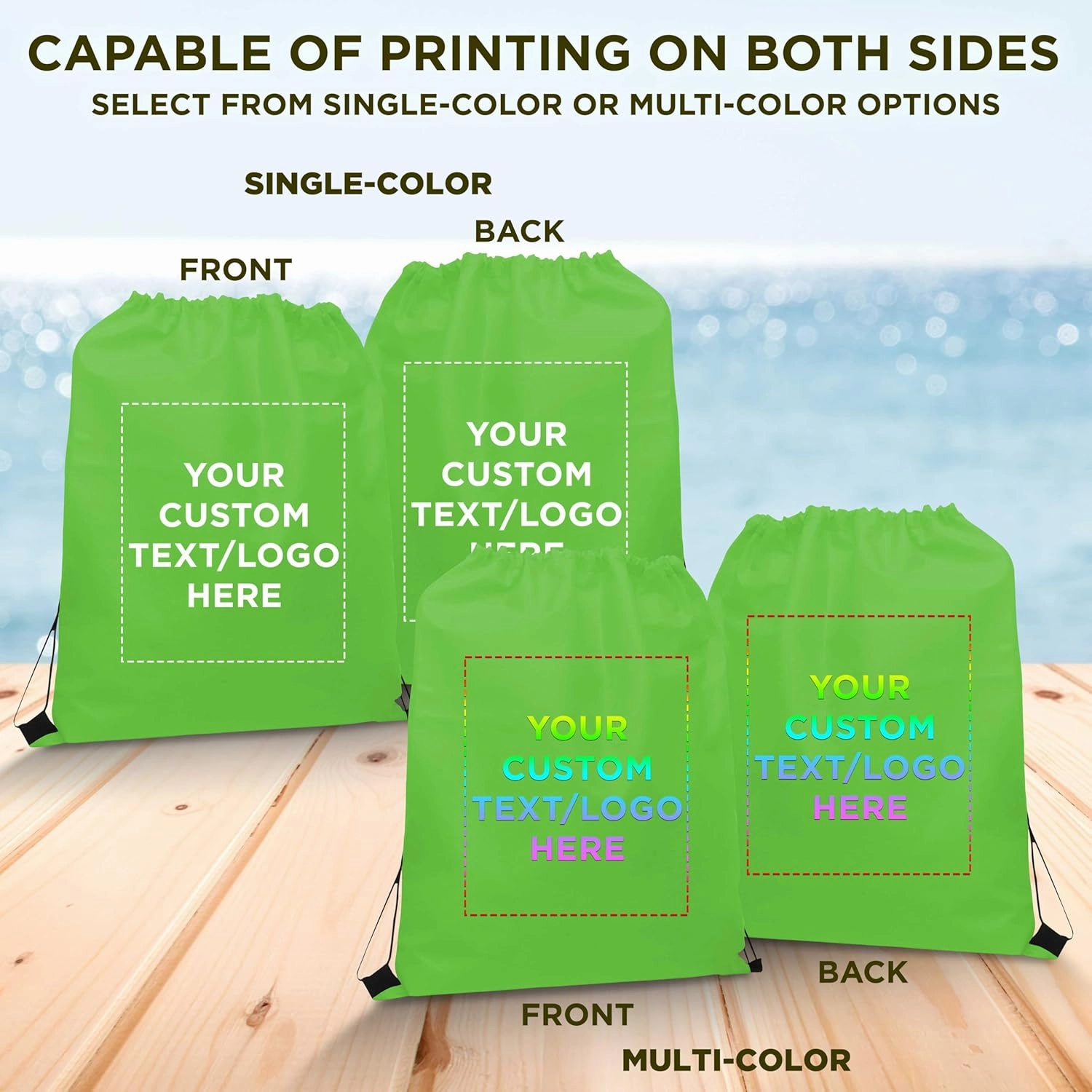 DISCOUNT PROMOS Custom Non-Woven Drawstring Backpacks Set of 100, Personalized Bulk Pack - Bring Everywhere You Go, Great for Travelling, Gym and for Everyday Use - Lime Green