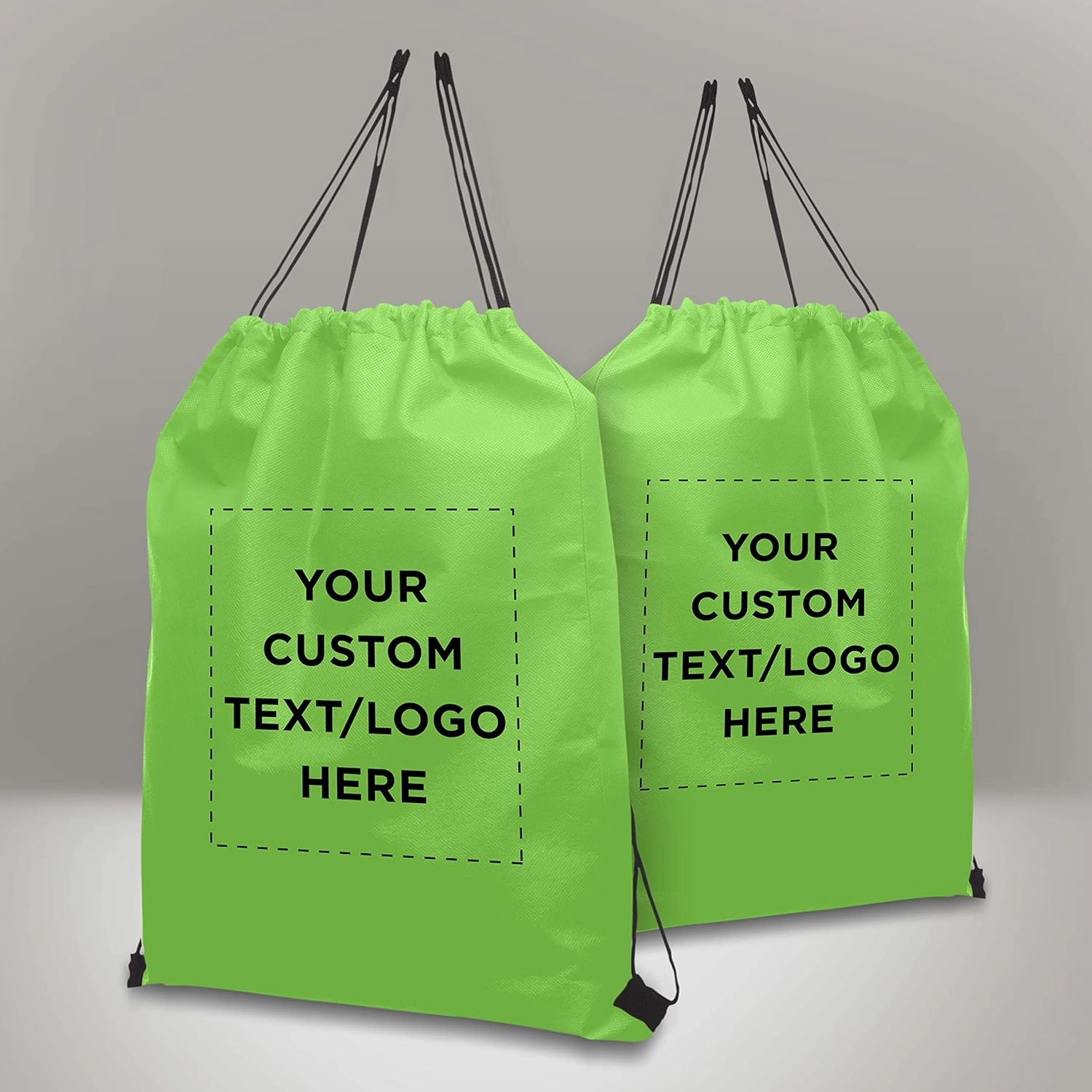 DISCOUNT PROMOS Custom Non-Woven Drawstring Backpacks Set of 100, Personalized Bulk Pack - Bring Everywhere You Go, Great for Travelling, Gym and for Everyday Use - Lime Green