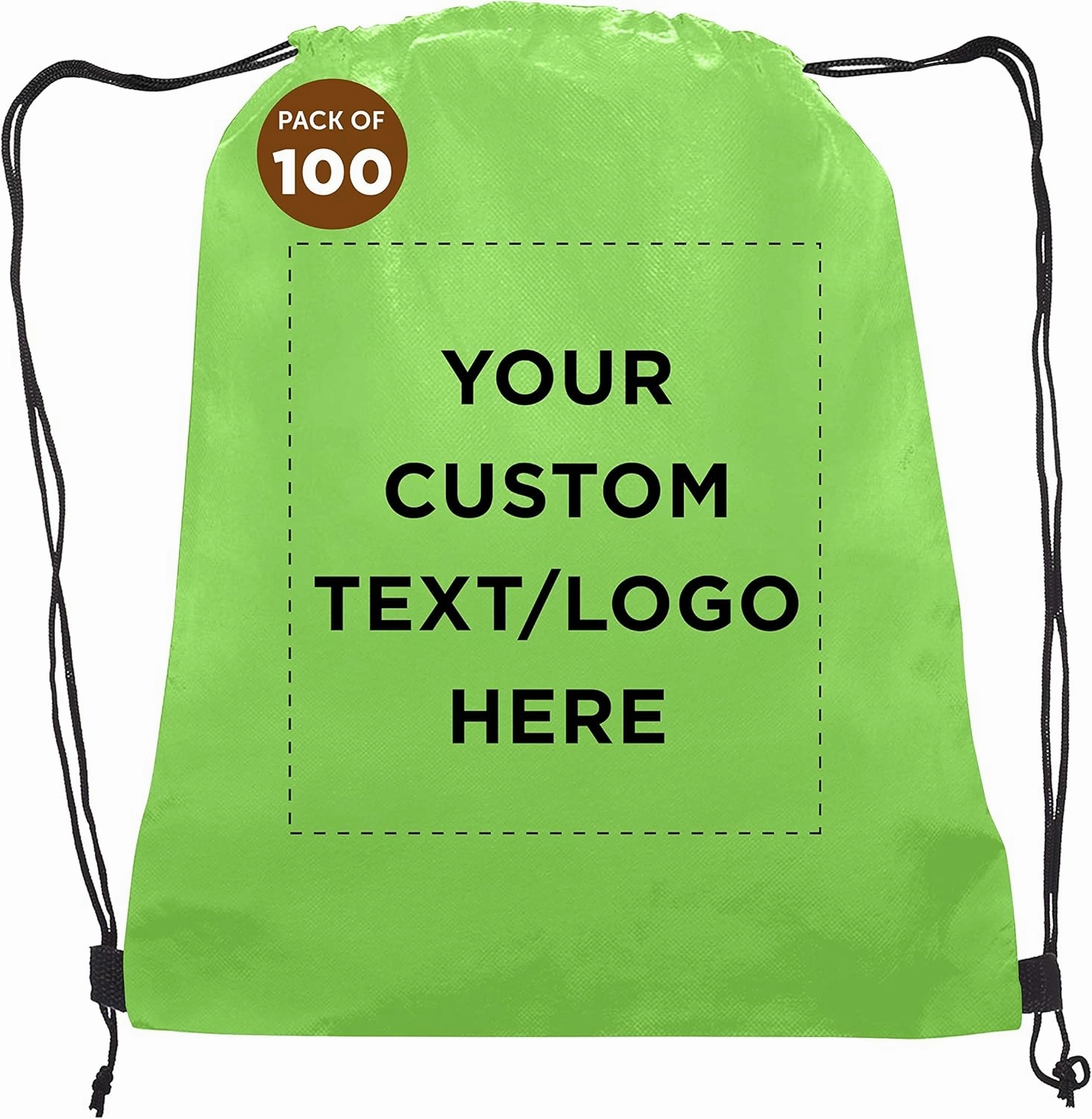 DISCOUNT PROMOS Custom Non-Woven Drawstring Backpacks Set of 100, Personalized Bulk Pack - Bring Everywhere You Go, Great for Travelling, Gym and for Everyday Use - Lime Green