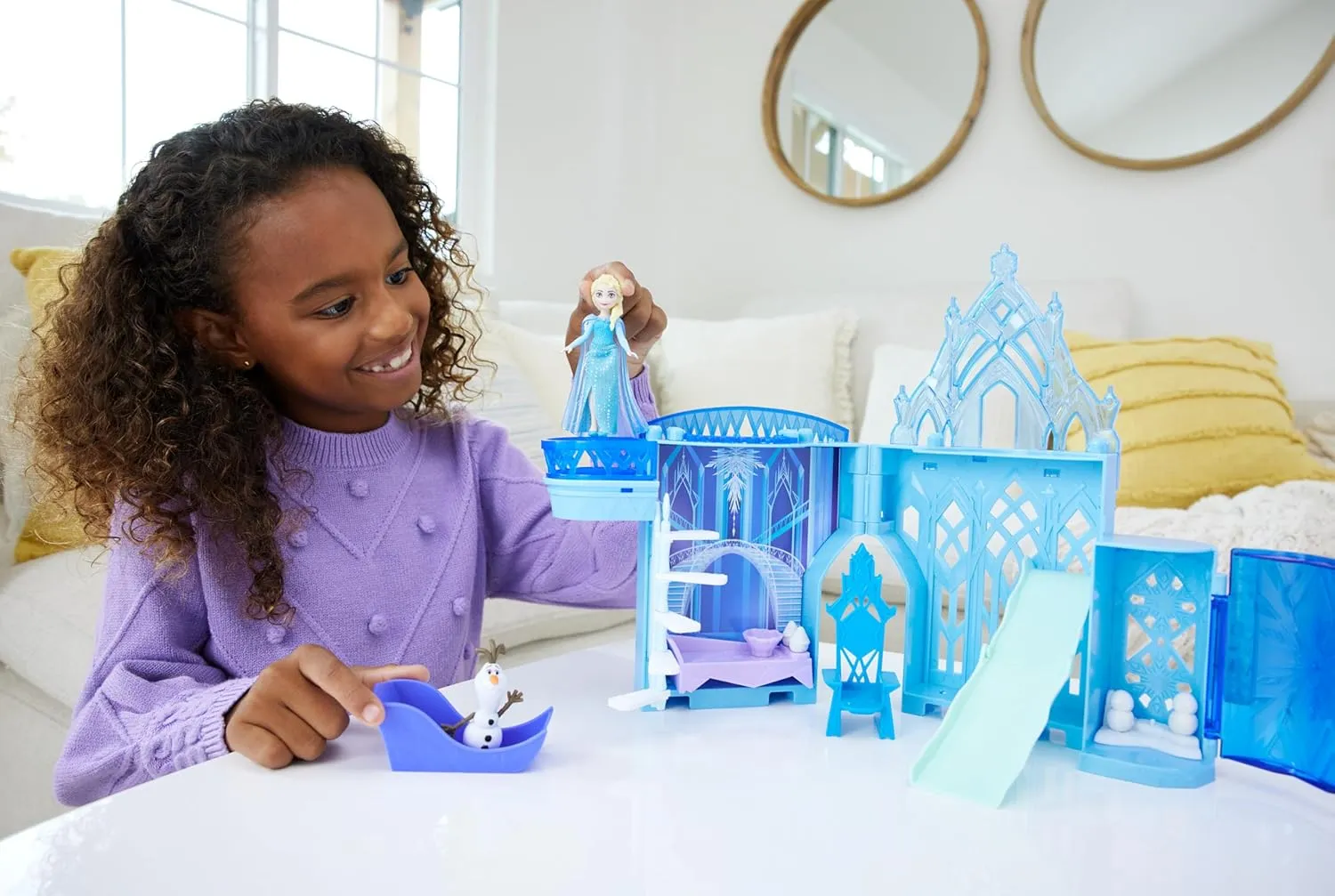 Disney Frozen Elsa Ice Palace, Stackable Castle Doll House with Small Doll & Accessories For Kids Ages 4 