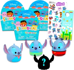 Disney Stitch Squooshems Mystery Blind Bags Set - Bundle with 3 Lilo and Stitch Mini Squishmallows Squishy Toys Plus Stickers & Door Hanger for Kids, Boys, Girls | Disney Squishmallow Goodie Bags