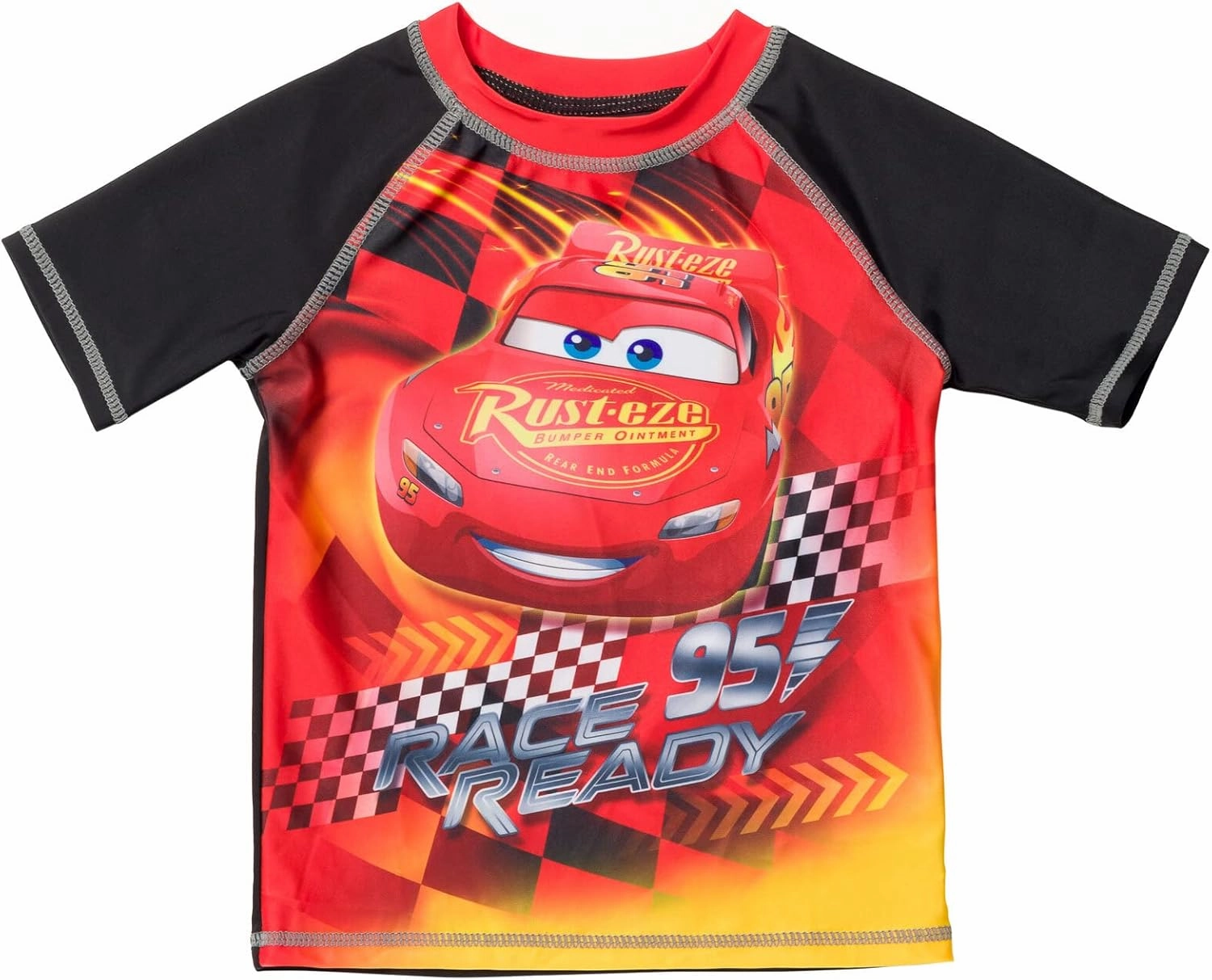 Disney Cars UPF 50  Rash Guard Shirt and Swim Trunks Outfit Set Toddler to Little Kid Sizes (2T - 7-8)