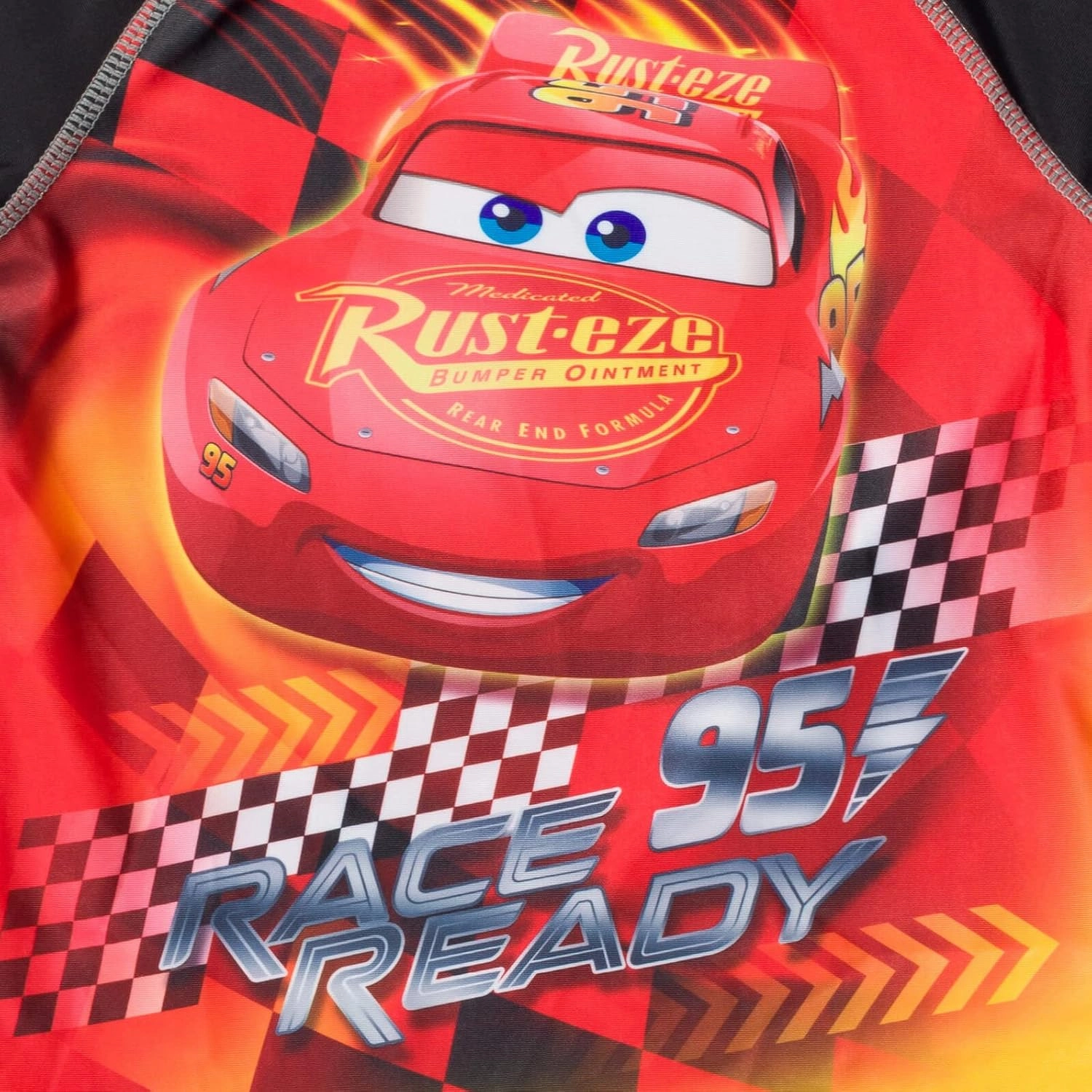 Disney Cars UPF 50  Rash Guard Shirt and Swim Trunks Outfit Set Toddler to Little Kid Sizes (2T - 7-8)