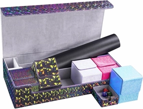 Dmoicols Card Deck Box with 5 Small Boxes and Play Mat,Premium Leather Large Card Storage Box Holds up to 1000  Cards,TCG/MTG Deck Box for Magic Yugioh Game Trading Cards(Sparkly Black Kit)