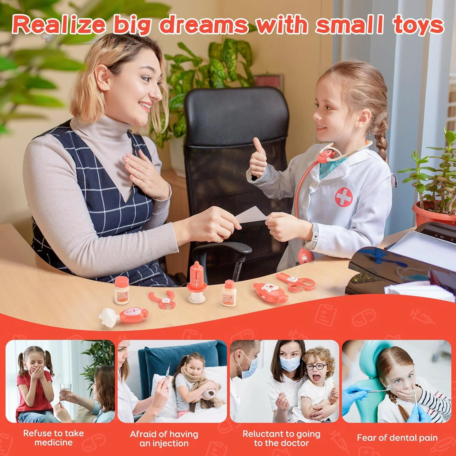 Doctor Kit for Toddlers 3-5 Years Old, Kids Mini Medical kit Pretend Play Toys, Durable Medical Kit with Toy Stethoscope, Pink Doctor Gift for Boys Girls