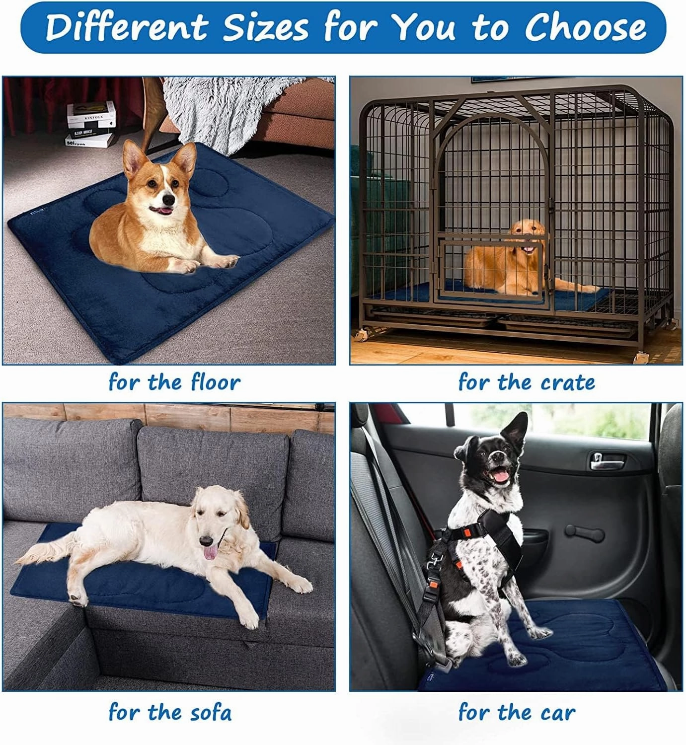 Dog Crate Pad(28"x 42"), Mats for Sleeping, Breathable Crate Bed Kennel Pad,Dark Colored to Hide StainsWashable Dog Bed Crate Mat, Navy