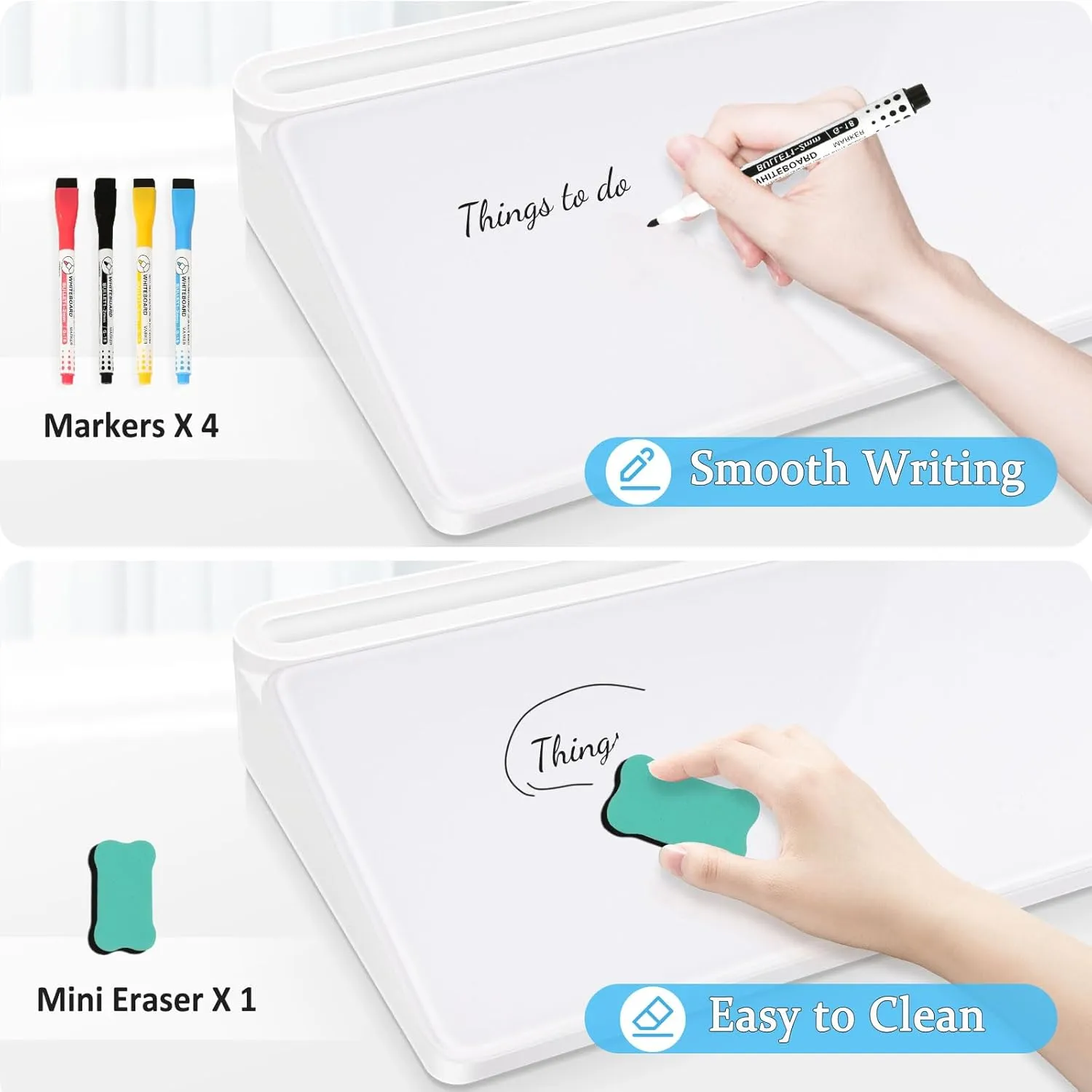 DOLLAR BOSS Glass Desk Whiteboard Small Dry Erase Board Desktop White Board with Storage Drawer Computer Keyboard Stand Desk Organizer Office Accessories School Supplies with 4 Markers 1 Eraser, White