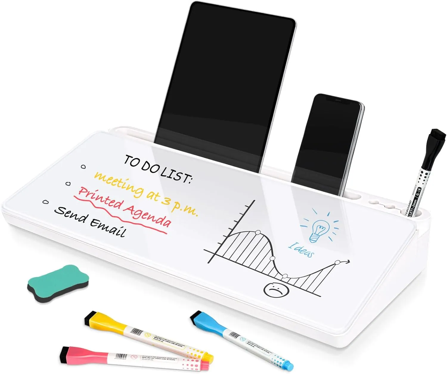 DOLLAR BOSS Glass Desk Whiteboard Small Dry Erase Board Desktop White Board with Storage Drawer Computer Keyboard Stand Desk Organizer Office Accessories School Supplies with 4 Markers 1 Eraser, White