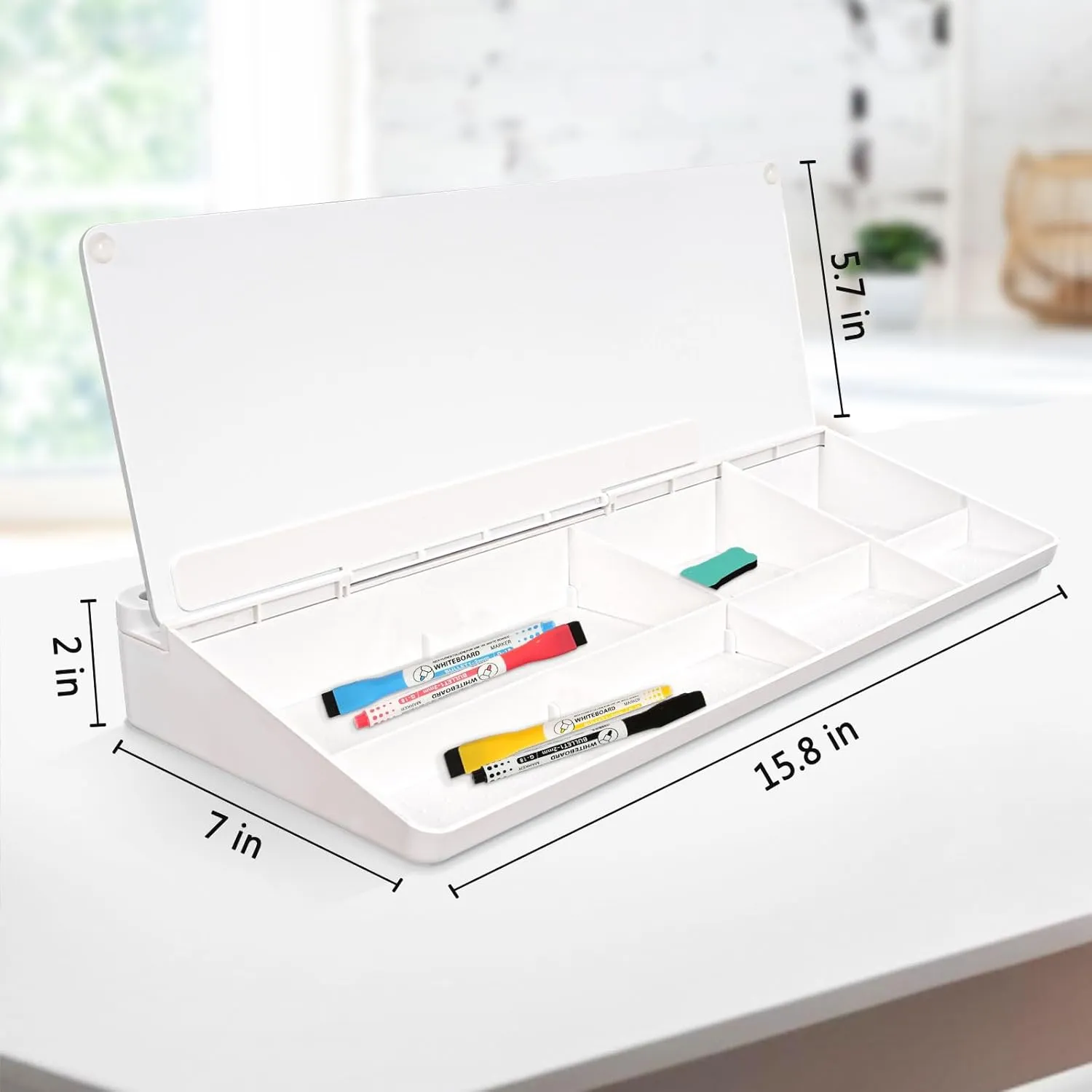 DOLLAR BOSS Glass Desk Whiteboard Small Dry Erase Board Desktop White Board with Storage Drawer Computer Keyboard Stand Desk Organizer Office Accessories School Supplies with 4 Markers 1 Eraser, White