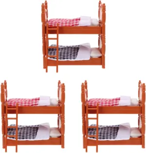 Dollhouse Bed, 3PCS Bunk Beds Dollhouse Furniture 1:12 Scale Kids Miniature Furniture Miniatures 4inch Bunkbed for Home Decor