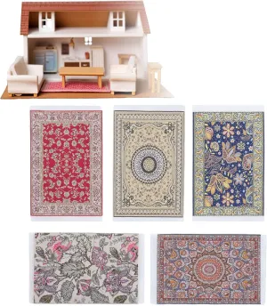Dollhouse Furniture, 5PCS 1/12 Miniature Dollhouse Accessories Vintage of Carpet, Floral Print Vintage Woven Rugs, Miniature Welcome Floor Blanket, Furniture Decor, Easy to Clean