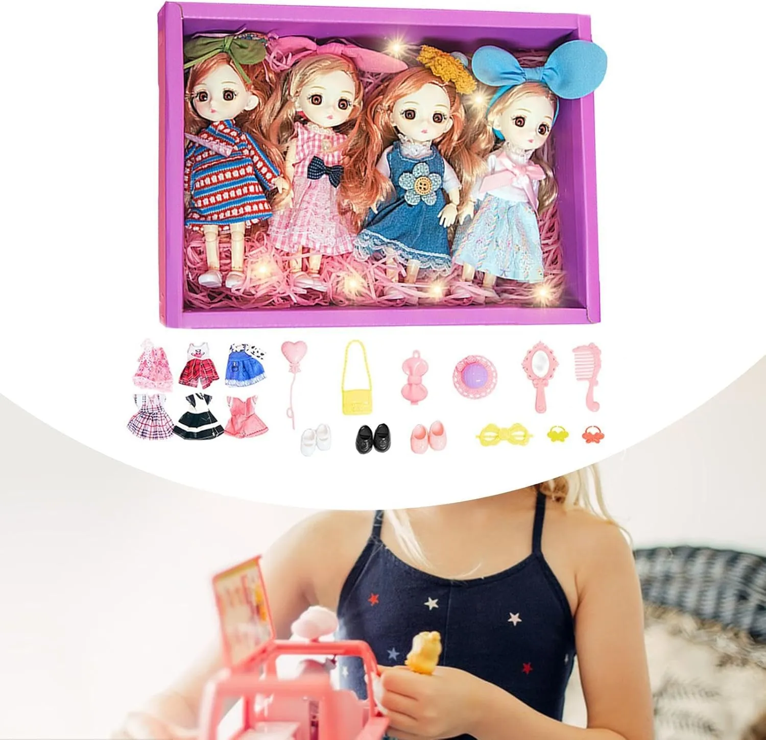 Dollhouse Play Set with Mini Dolls for Girls, 15cm/5.91inch Collection , 4 Pieces