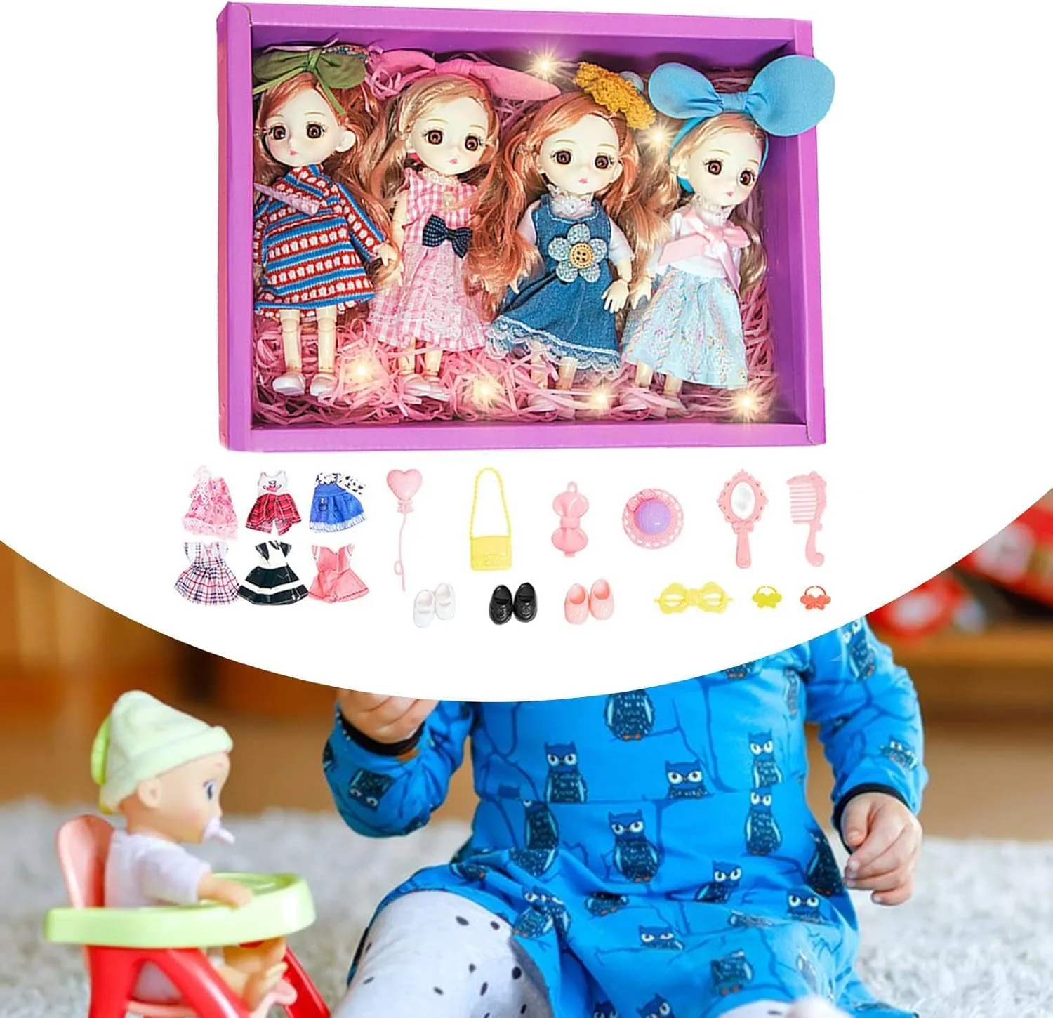 Dollhouse Play Set with Mini Dolls for Girls, 15cm/5.91inch Collection , 4 Pieces